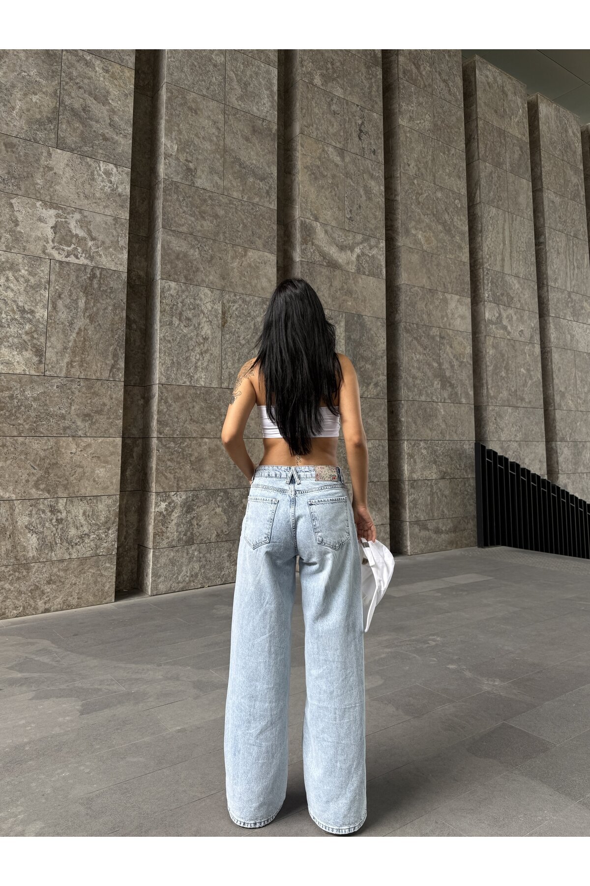 Açık Mavi Düz Kesim Wide Leg Jean Pantolon