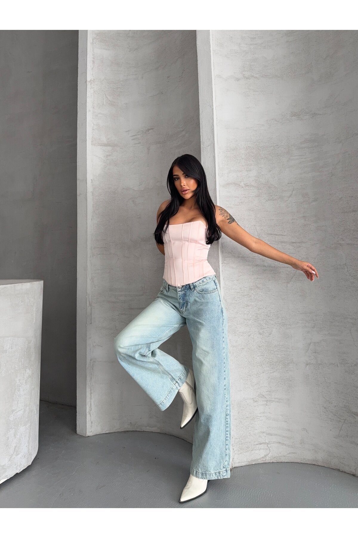 Açık Mavi Yüksek Bel Wide Leg Jean