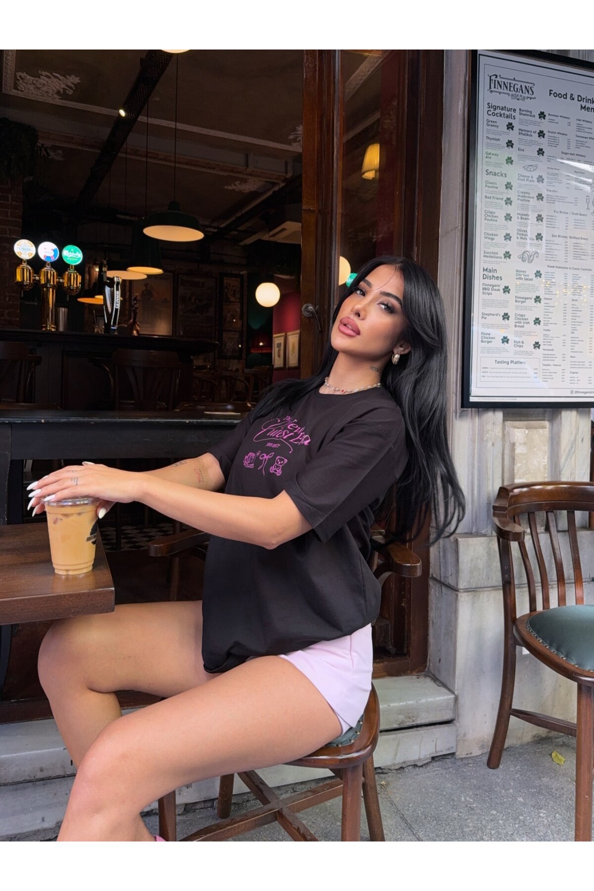 Baskılı Oversize Siyah T-shirt