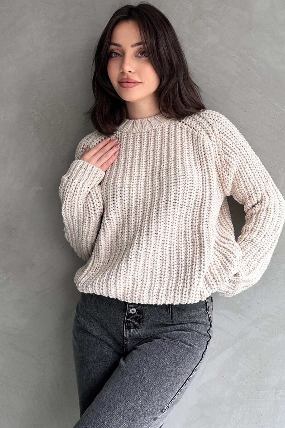 Bisiklet Yaka Selanik Örgü Triko Kazak