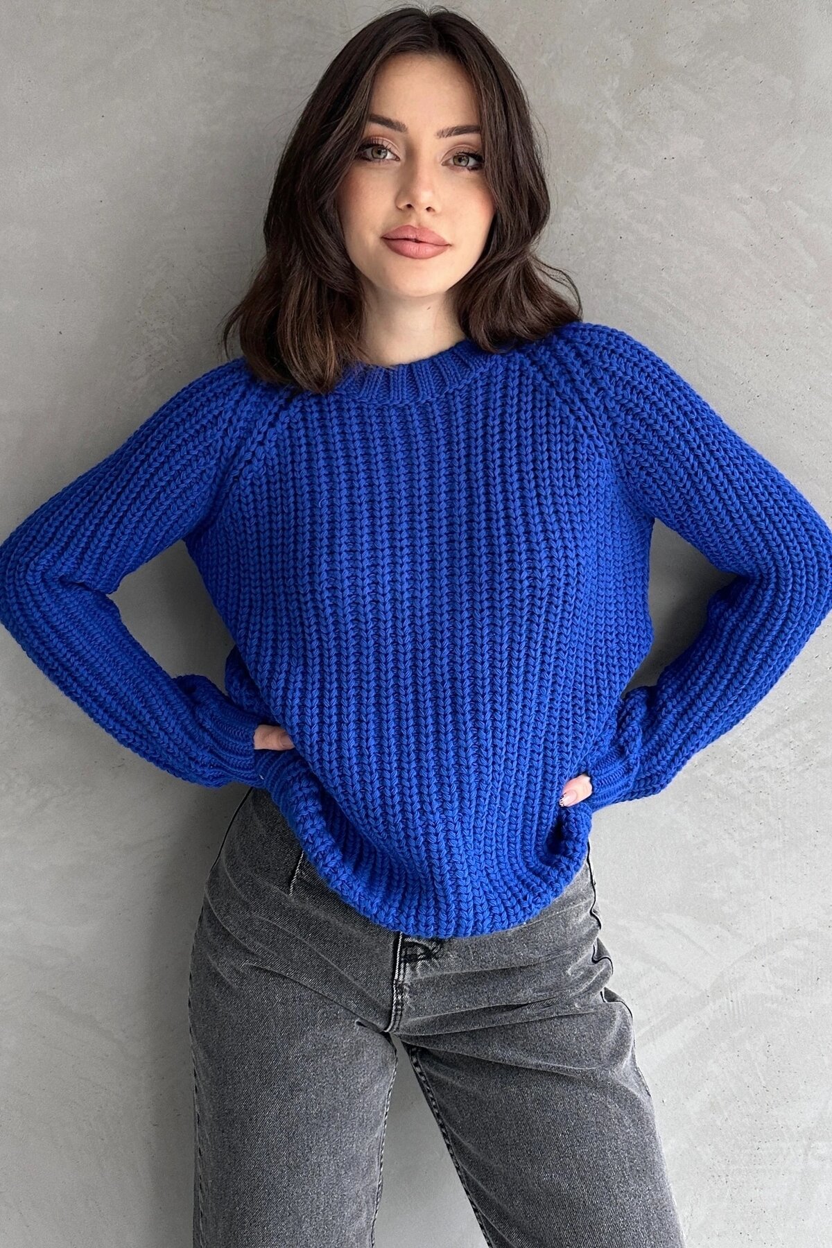 Bisiklet Yaka Selanik Örgü Triko Kazak