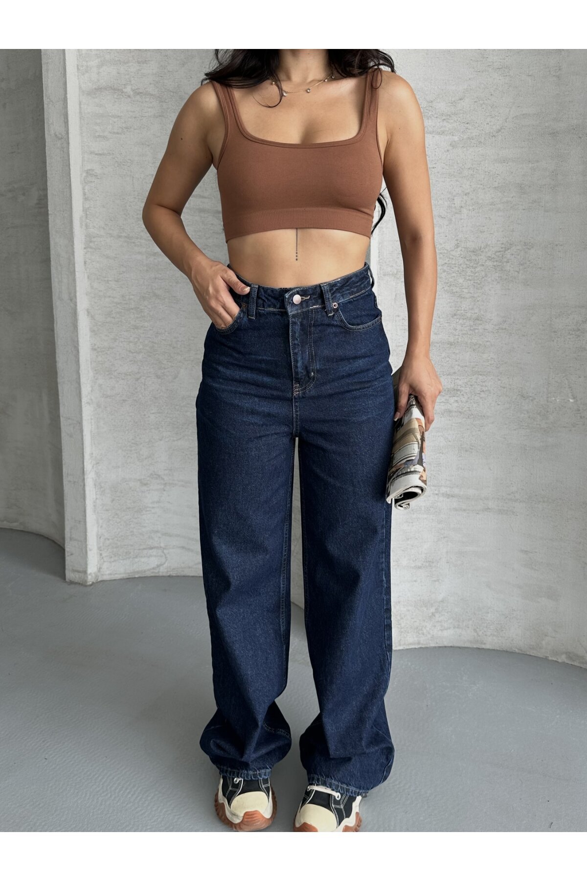 Bol Cepli Geniş Paça Kot Pantolon