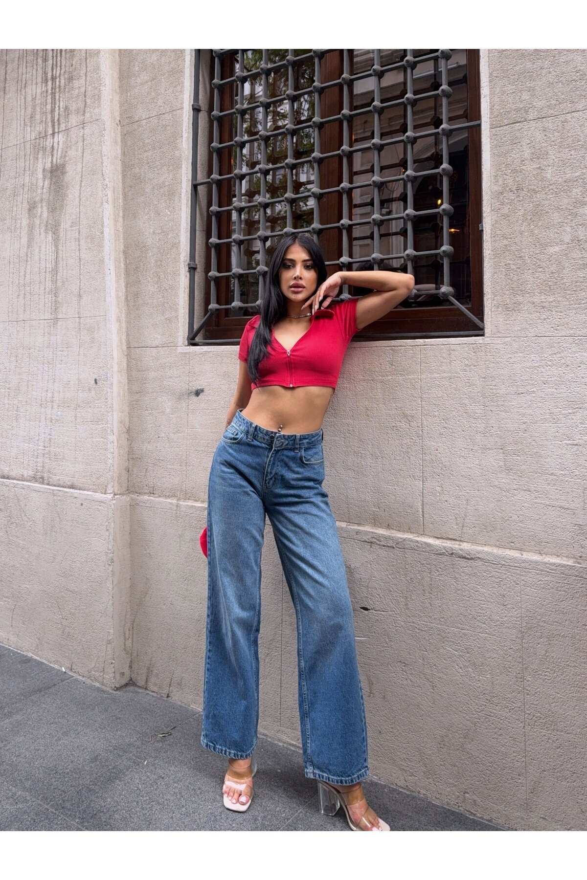 Casual Fit Geniş Paça Denim Pantolon