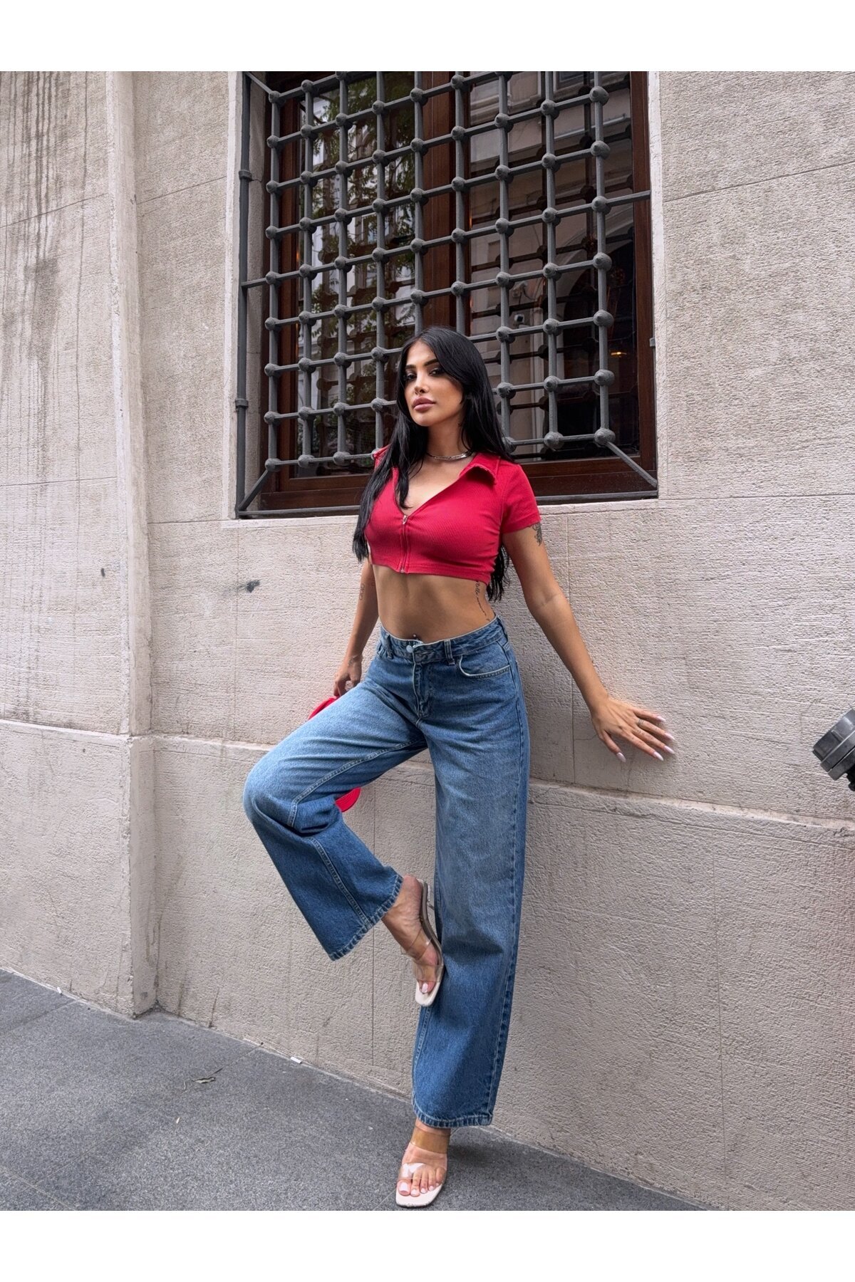 Casual Fit Geniş Paça Denim Pantolon