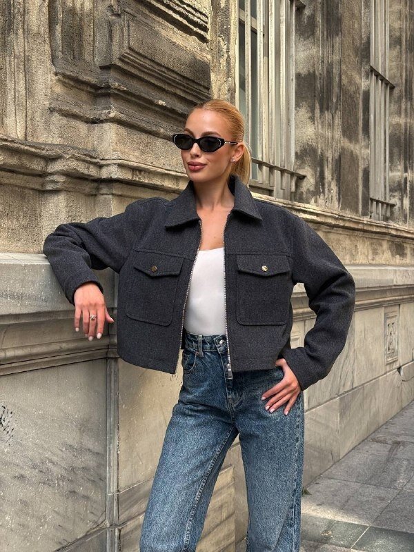 Cep Detay Kaşe Ceket Gri