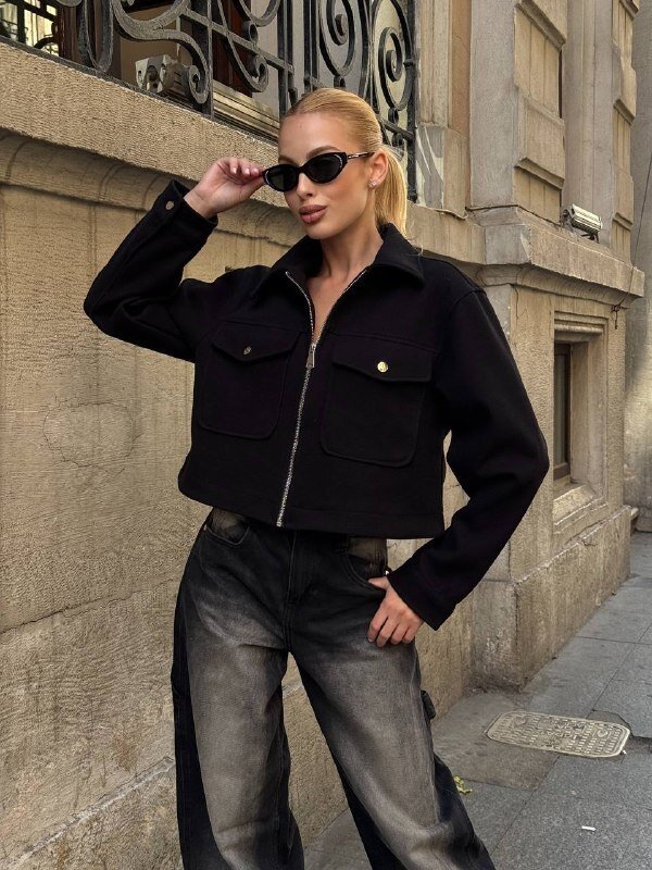 Cep Detay Kaşe Ceket Siyah