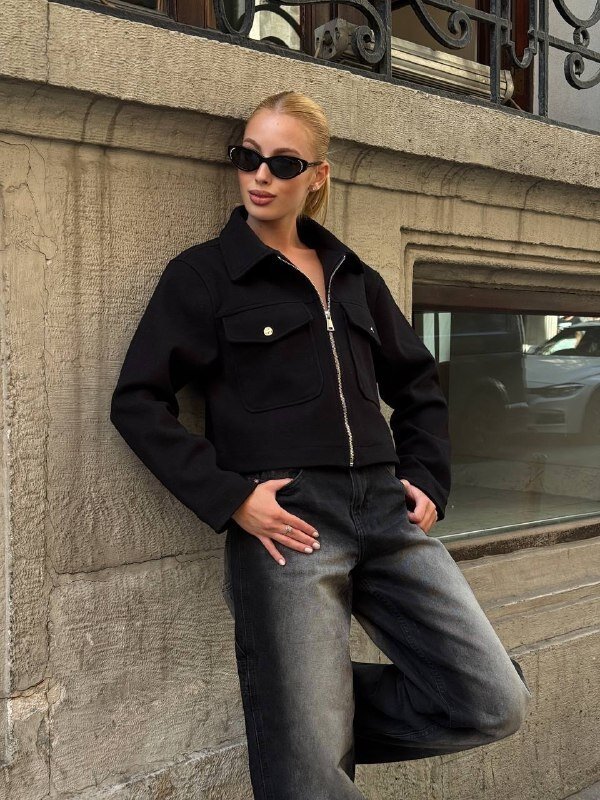 Cep Detay Kaşe Ceket Siyah