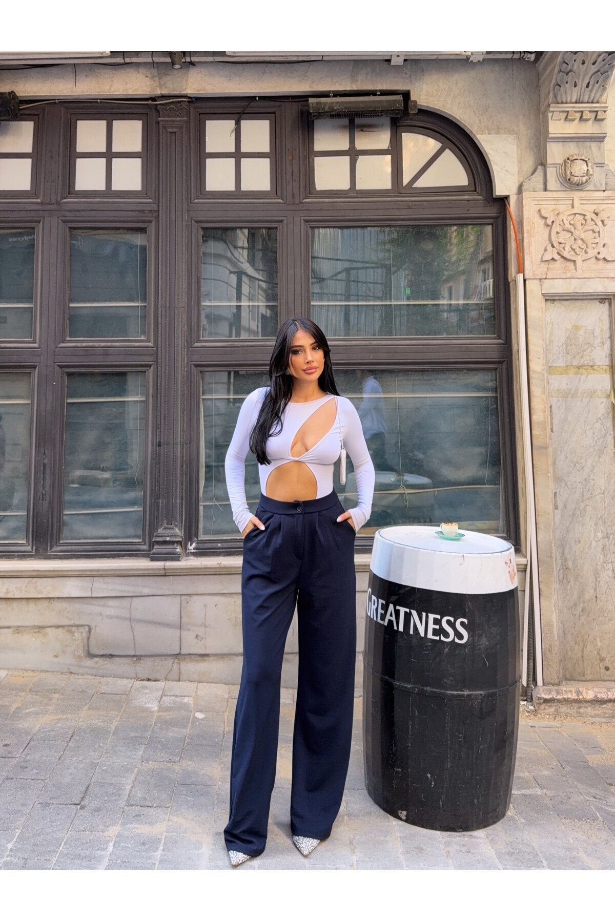 Çift Pileli Örme Palazzo Pantolon