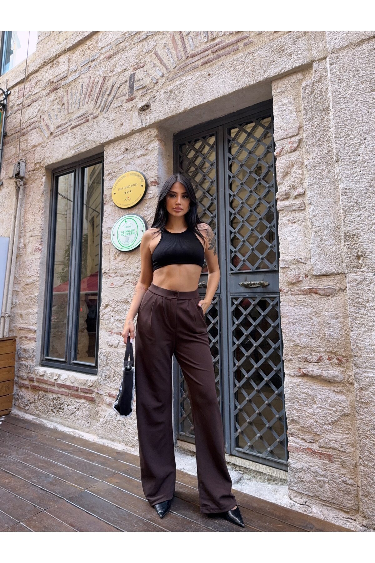 Çift Pileli Örme Palazzo Pantolon