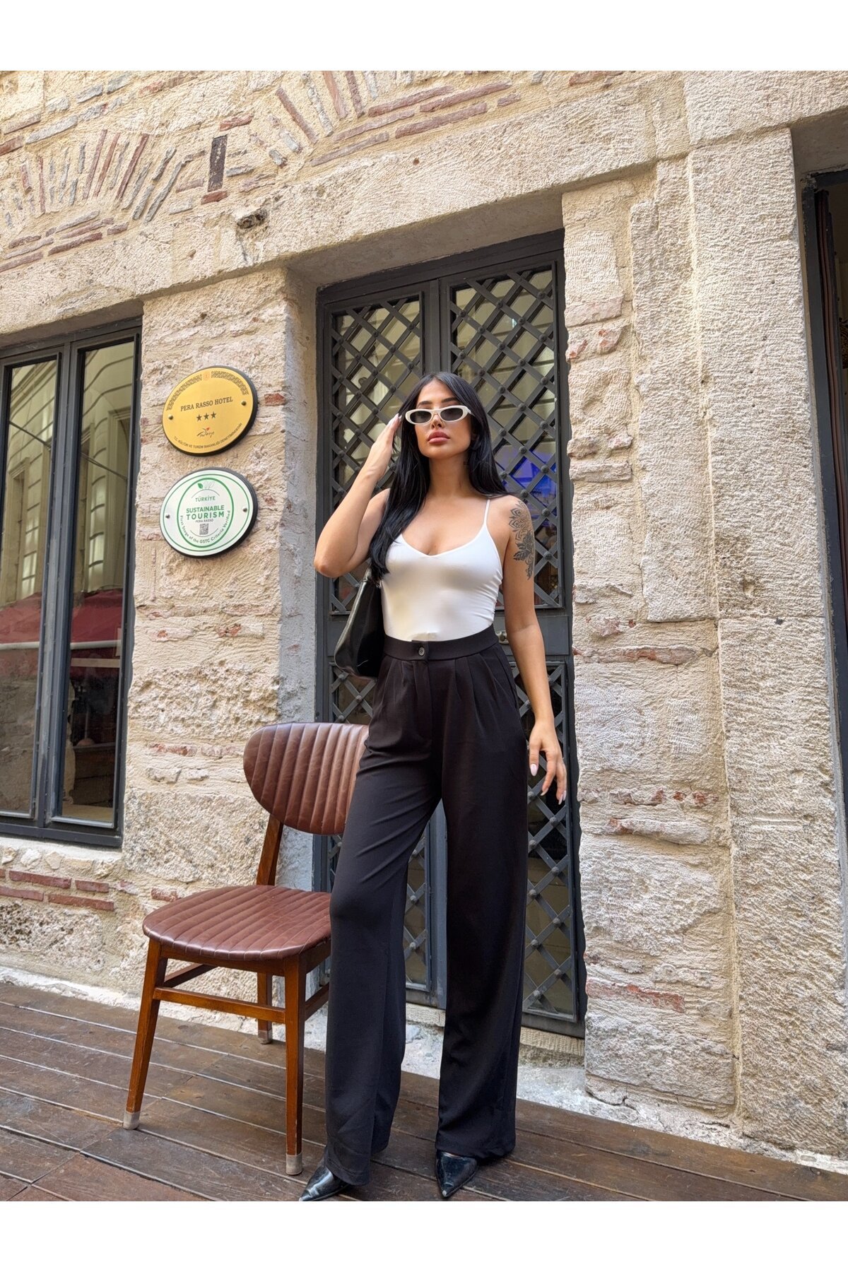 Çift Pileli Örme Palazzo Pantolon