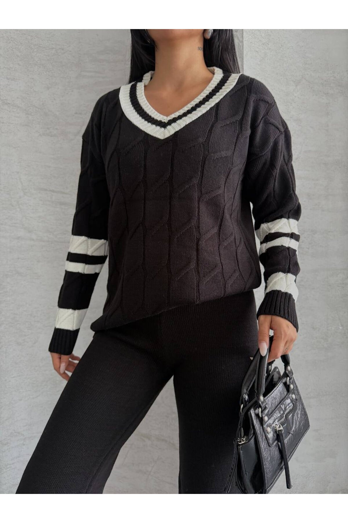 Çizgili Saç Örgü Takım