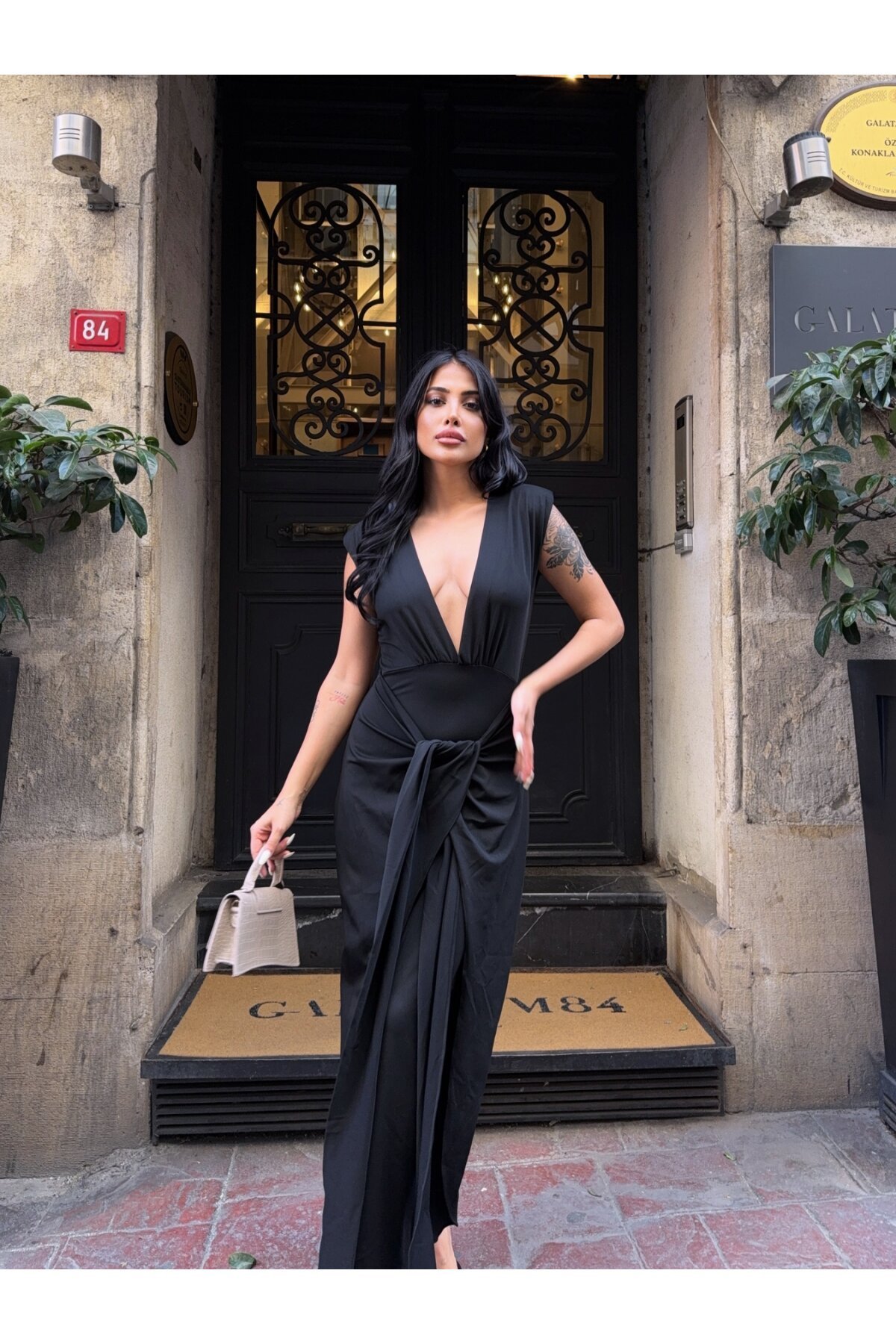 Dalgıç Kumaş Tasarım Elbise Siyah