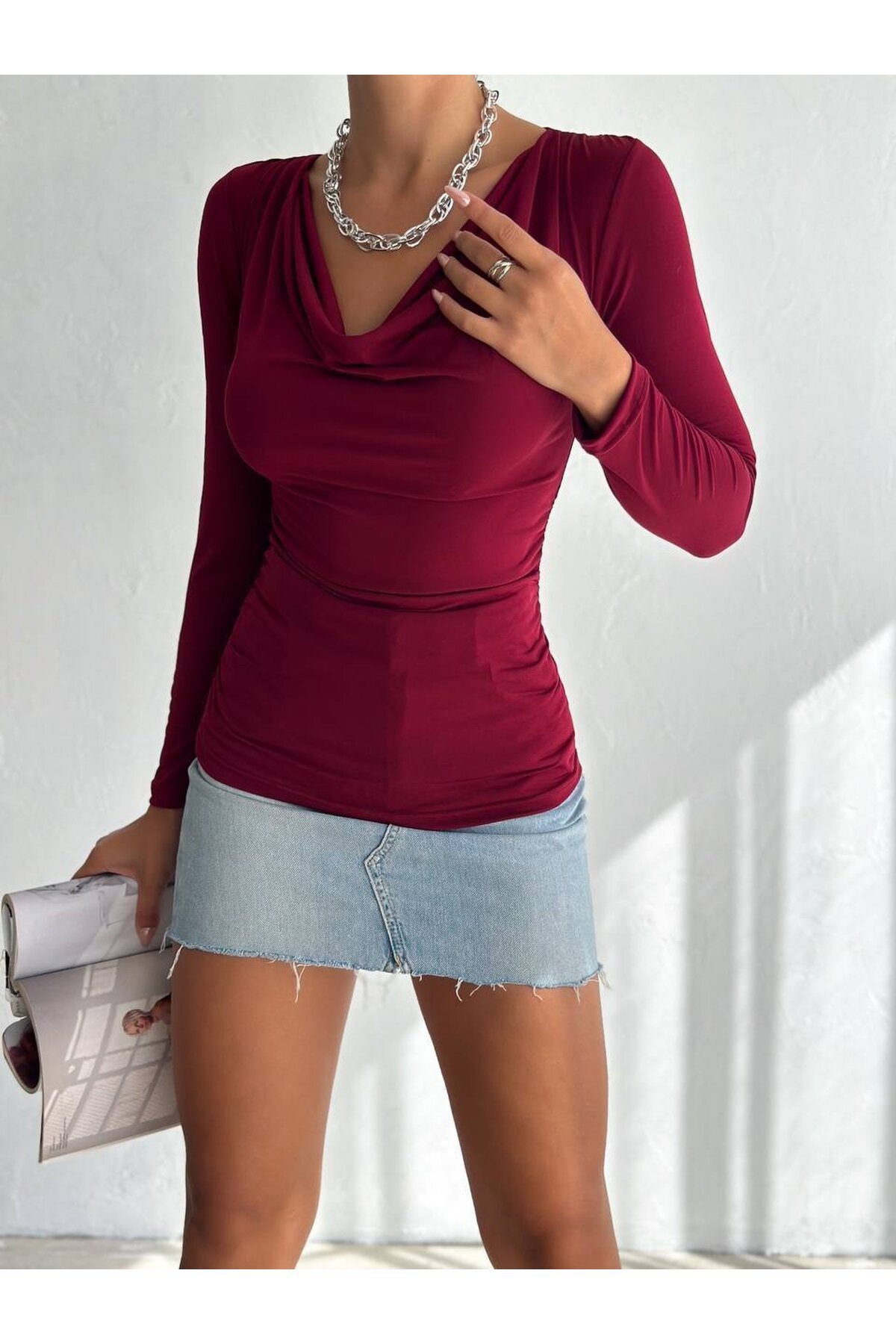 Degaje Yaka Bluz Bordo