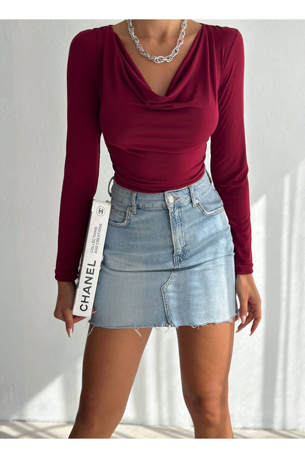 Degaje Yaka Bluz Bordo