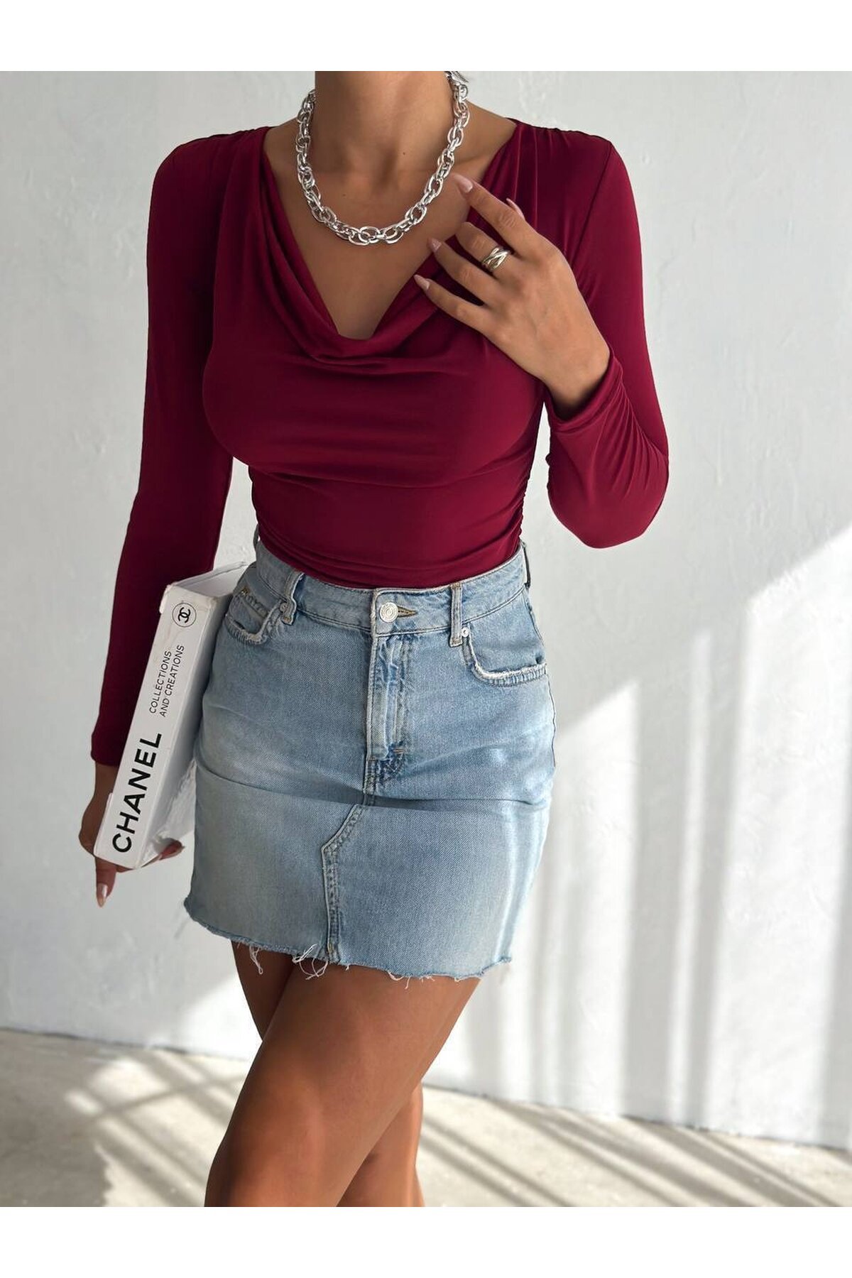 Degaje Yaka Bluz Bordo