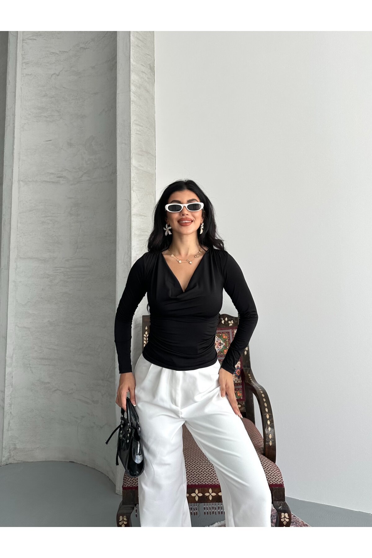 Degaje Yaka Bluz Siyah
