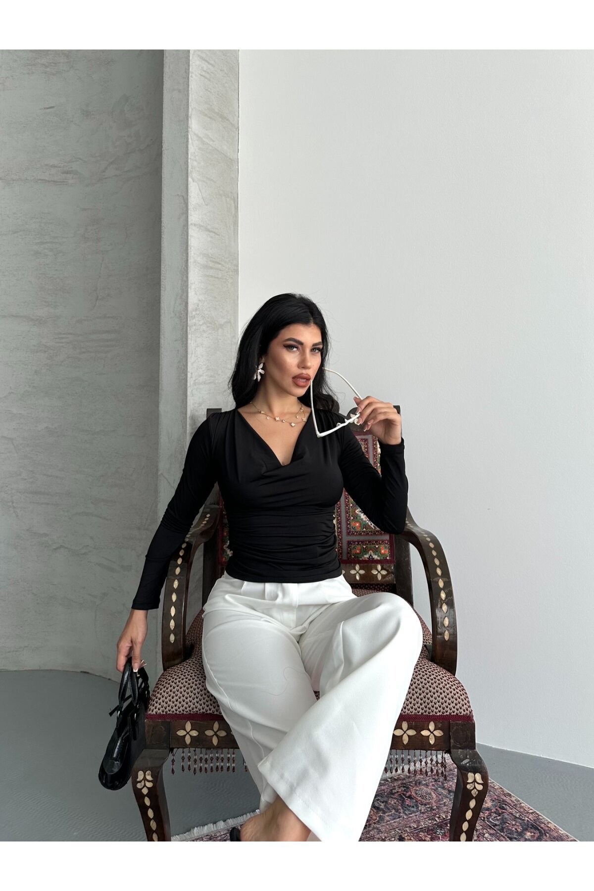 Degaje Yaka Bluz Siyah