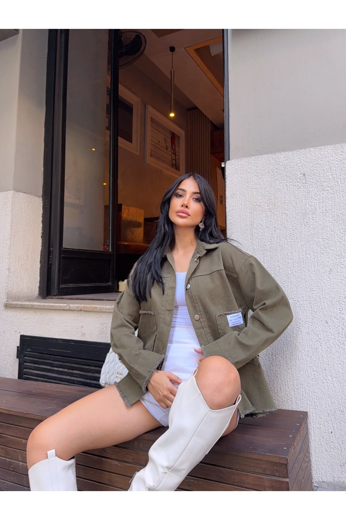 Design Arma Detay Gabardin Gömlek Haki