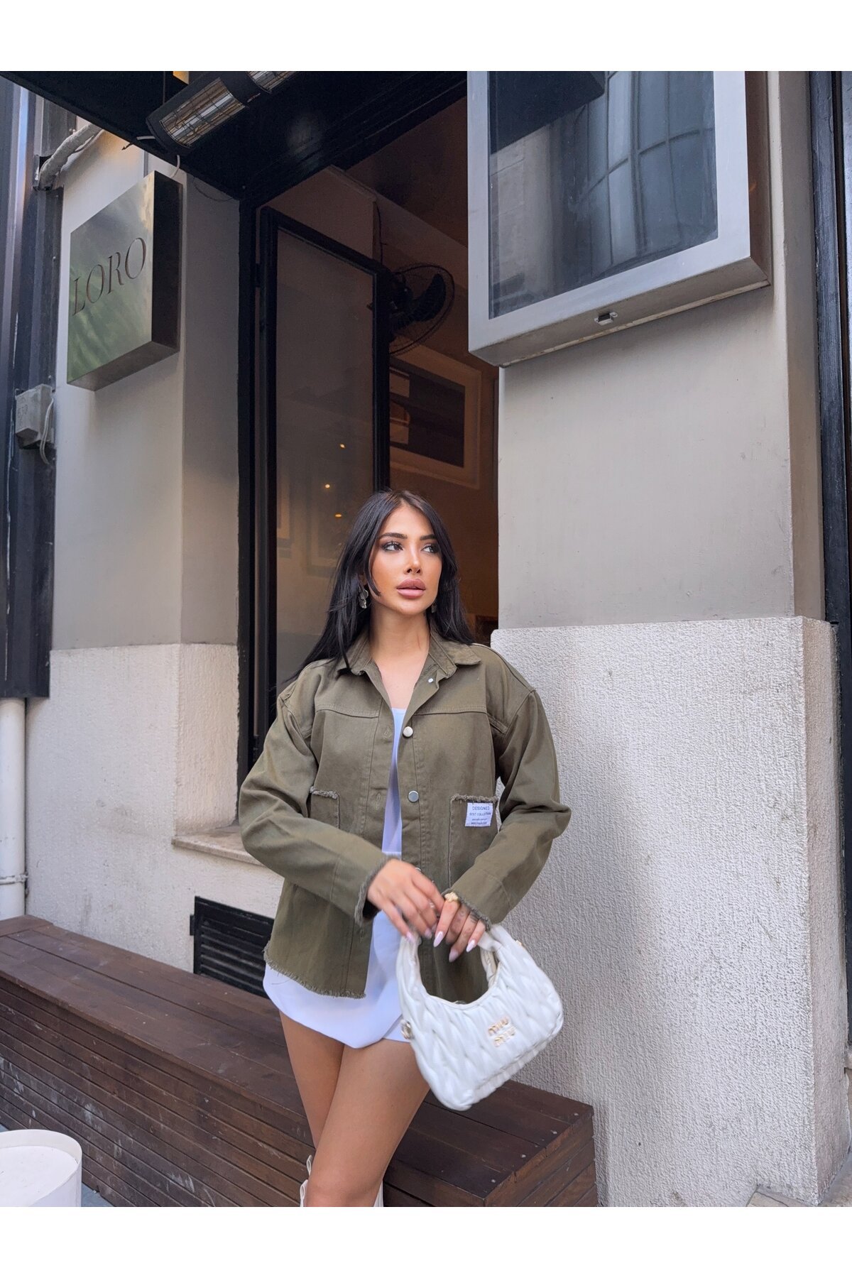 Design Arma Detay Gabardin Gömlek Haki