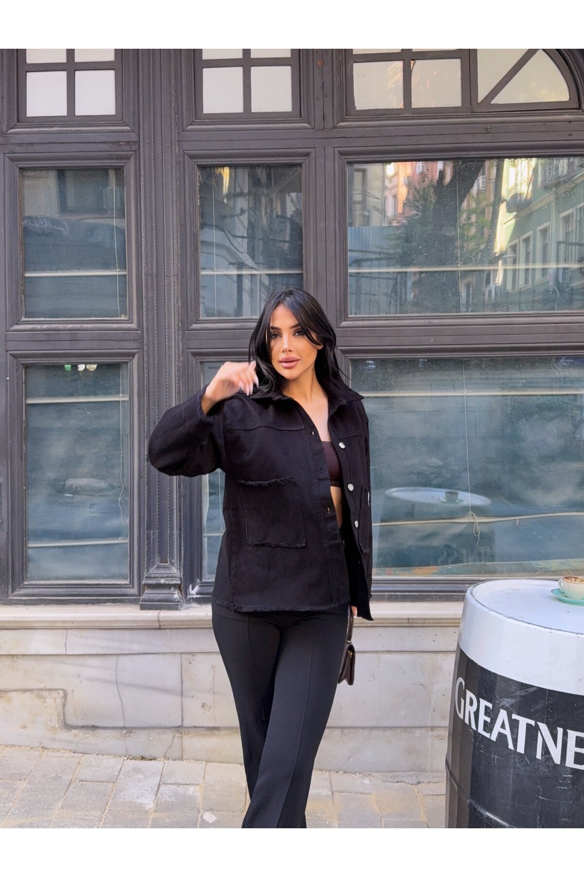 Design Arma Detay Gabardin Gömlek Siyah