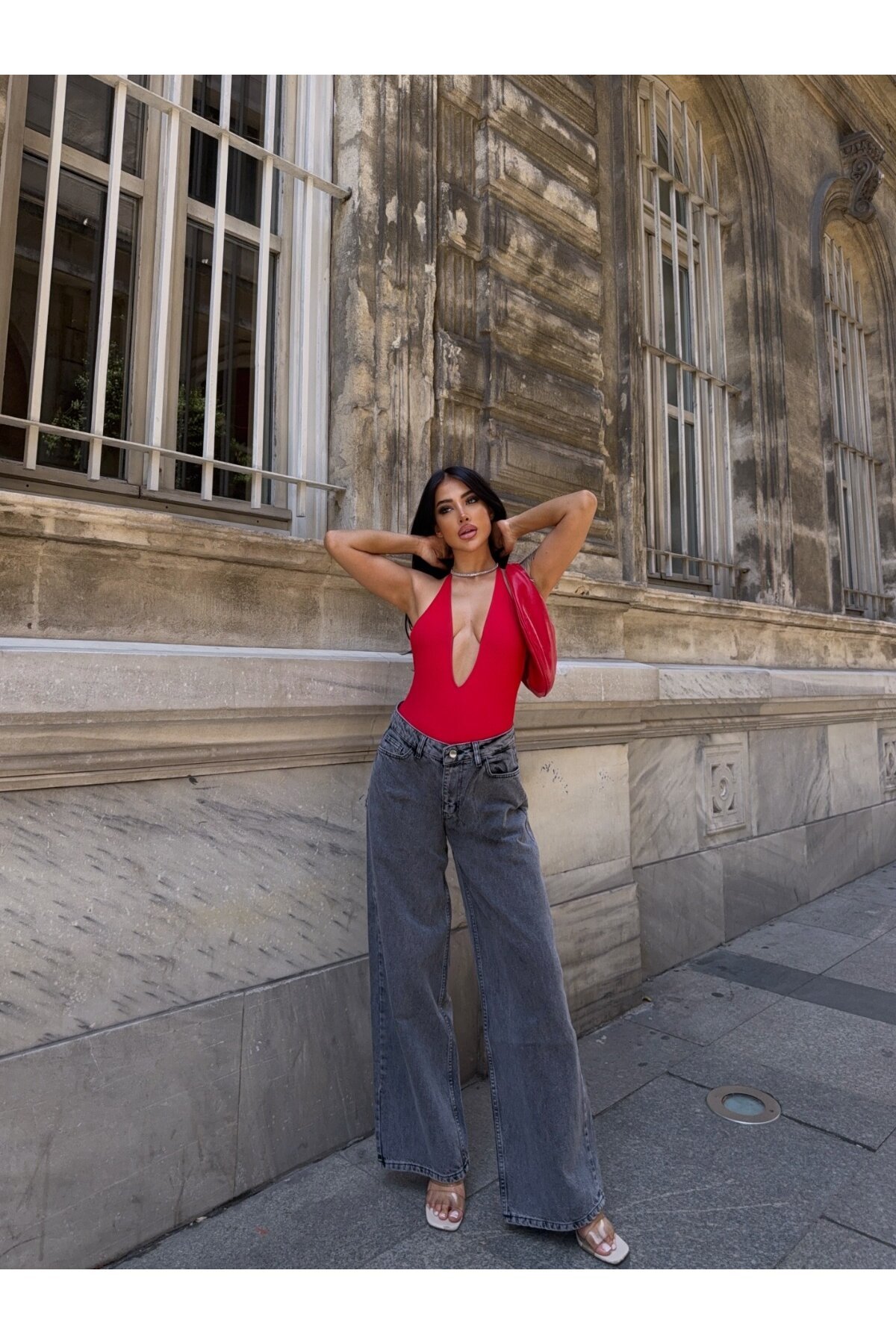 Paça Bol Antrasit Yüksek Bel Jean