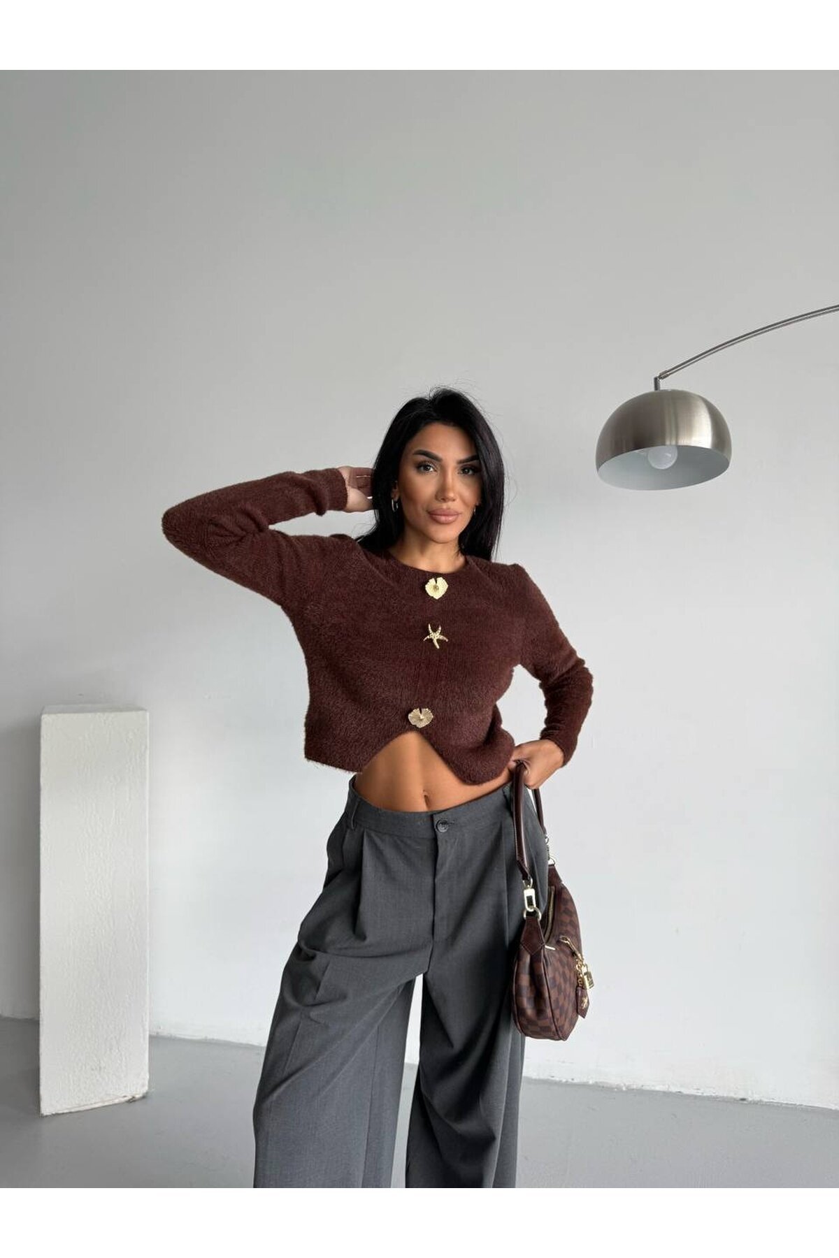 Düğme Detay Triko Kazak