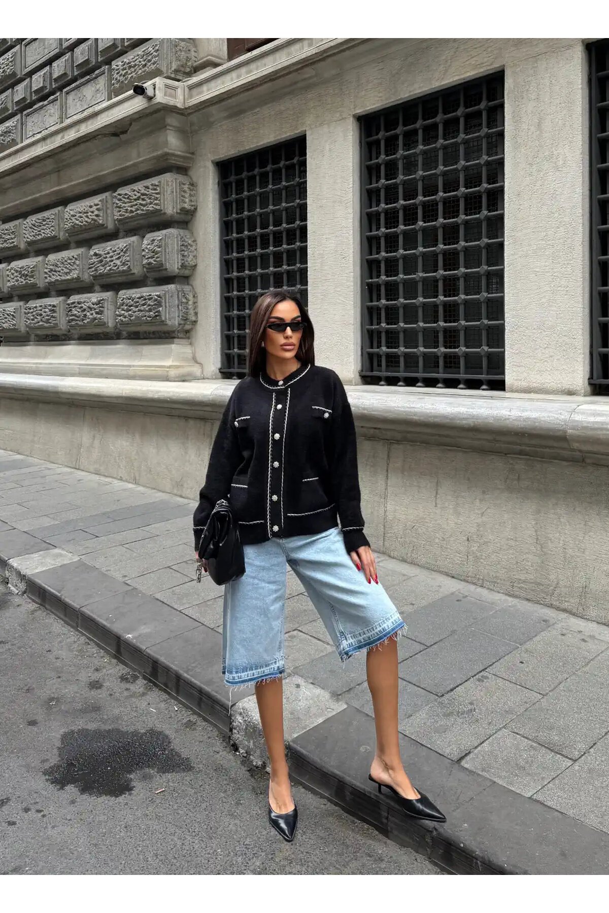 Düğme Ve Biye Detaylı Çift Cepli Triko Bluz Hırka