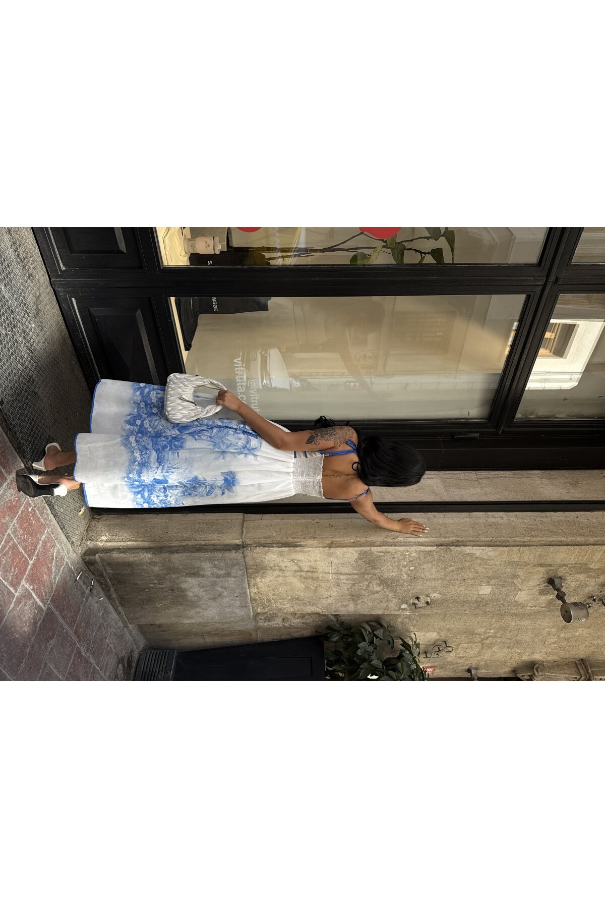 Eteği Desenli Keten Elbise