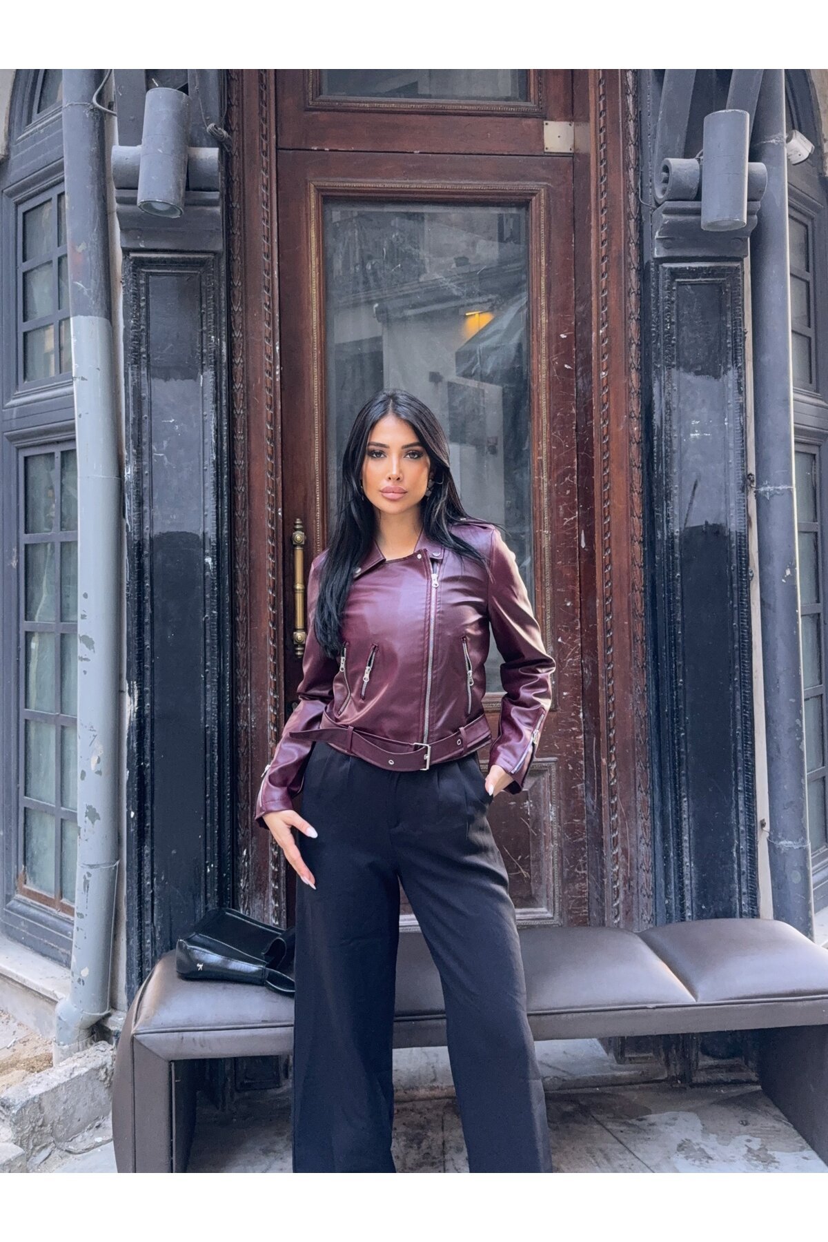 Fermuar Detay Tasarım Deri Ceket