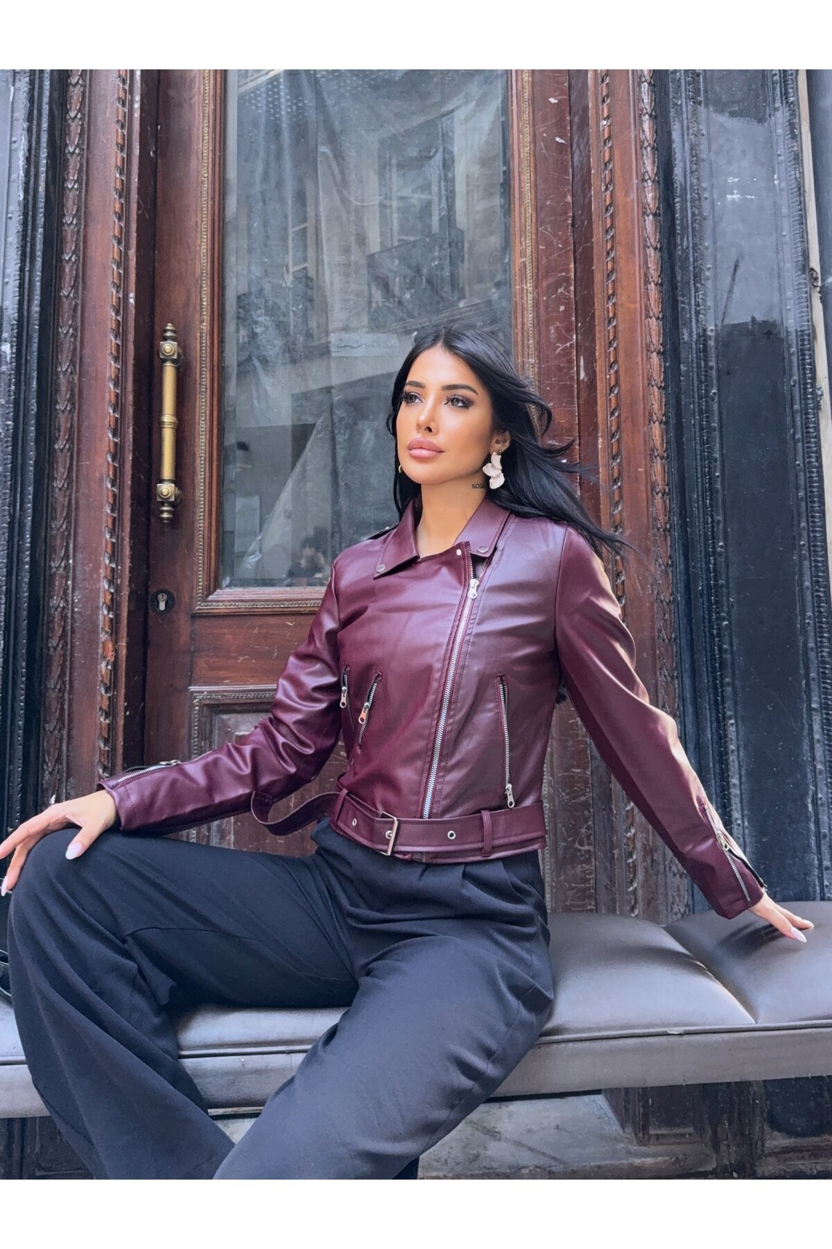 Fermuar Detay Tasarım Deri Ceket