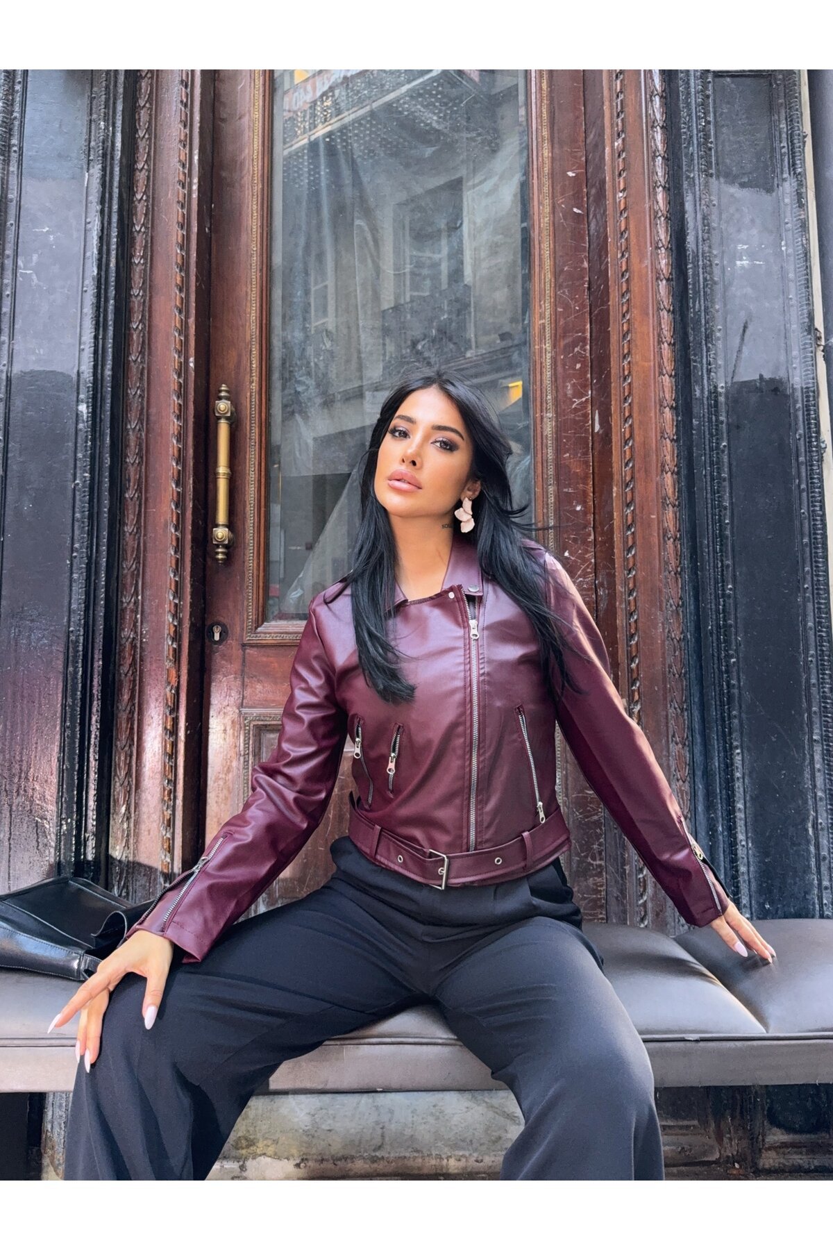 Fermuar Detay Tasarım Deri Ceket