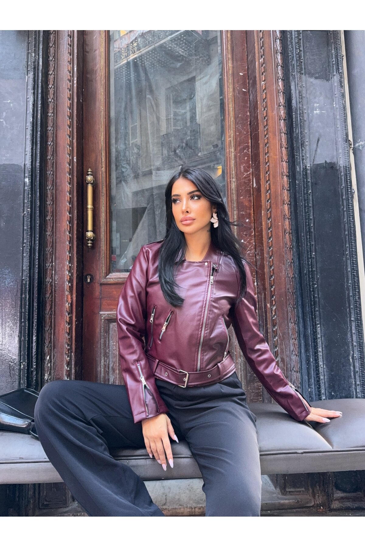 Fermuar Detay Tasarım Deri Ceket