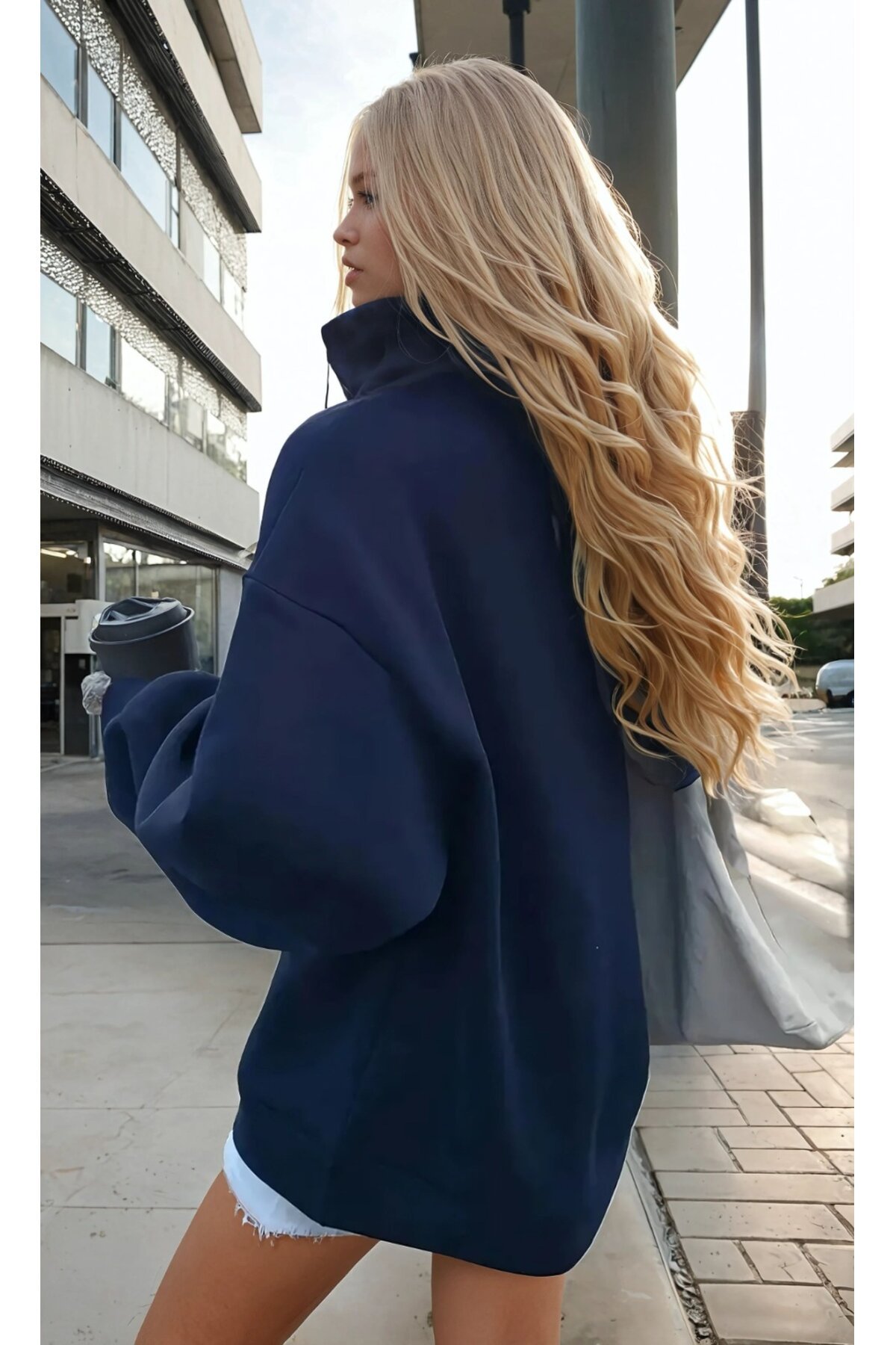 Fermuar Yaka Los Angeles Baskılı Üç İplik Sweatshirt