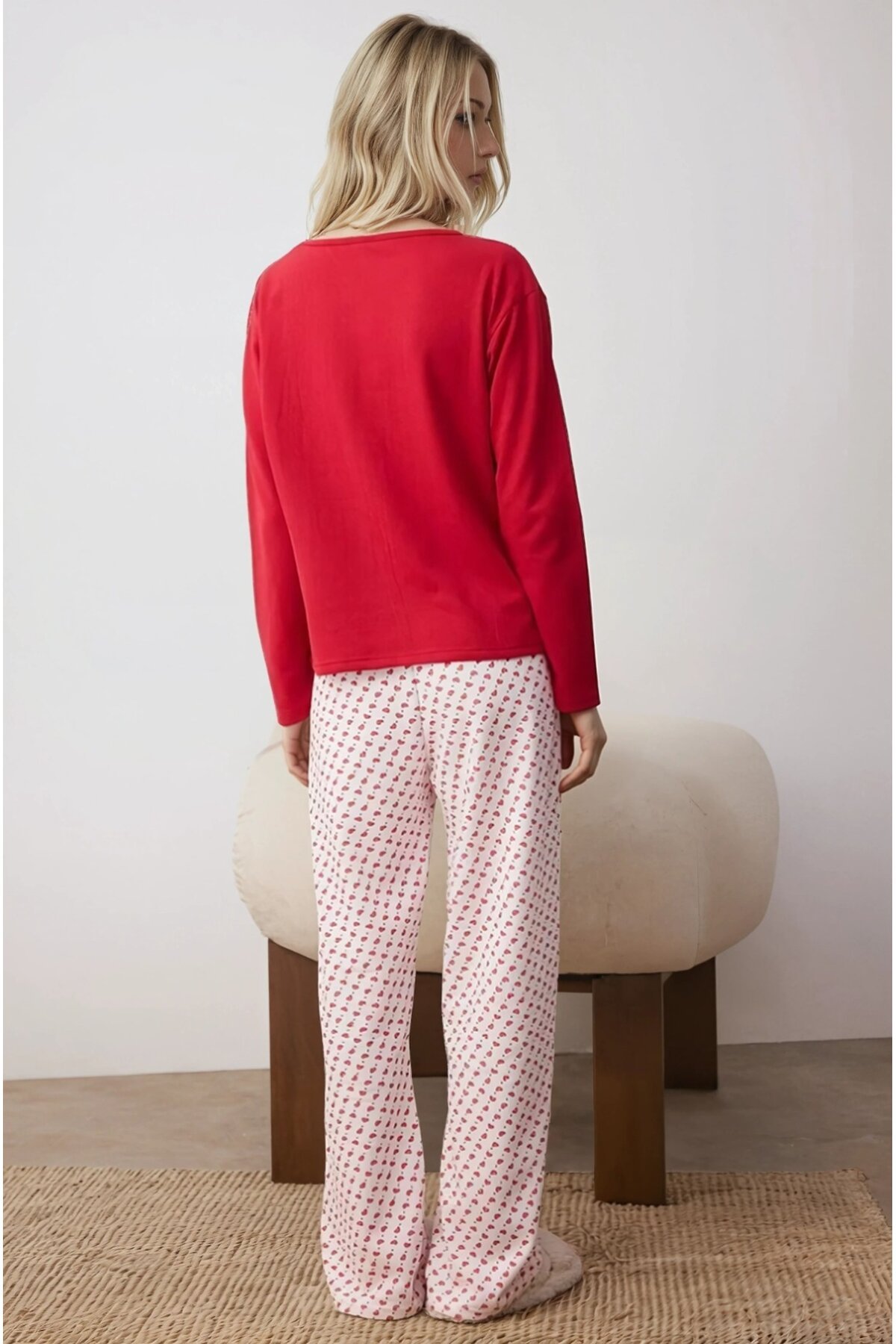 First I Need Coffee Baskılı Kalpli Pijama Takım