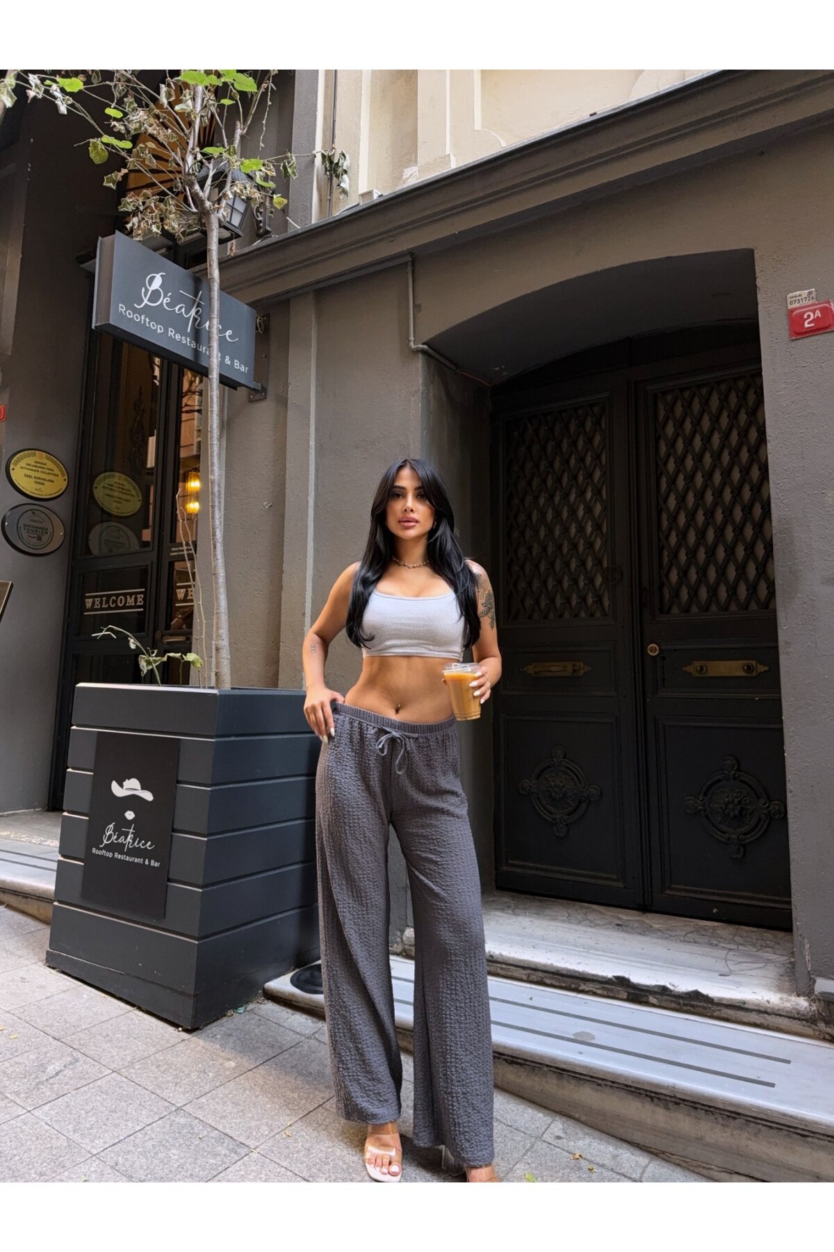 Gofre Bol Paça Beli Lastikli Pantalon Gri