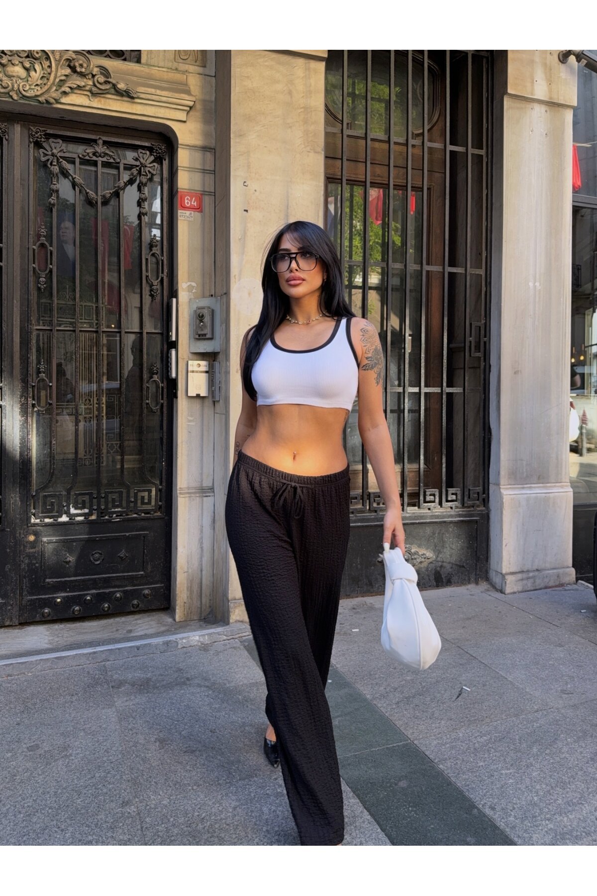 Gofre Bol Paça Beli Lastikli Pantalon Siyah