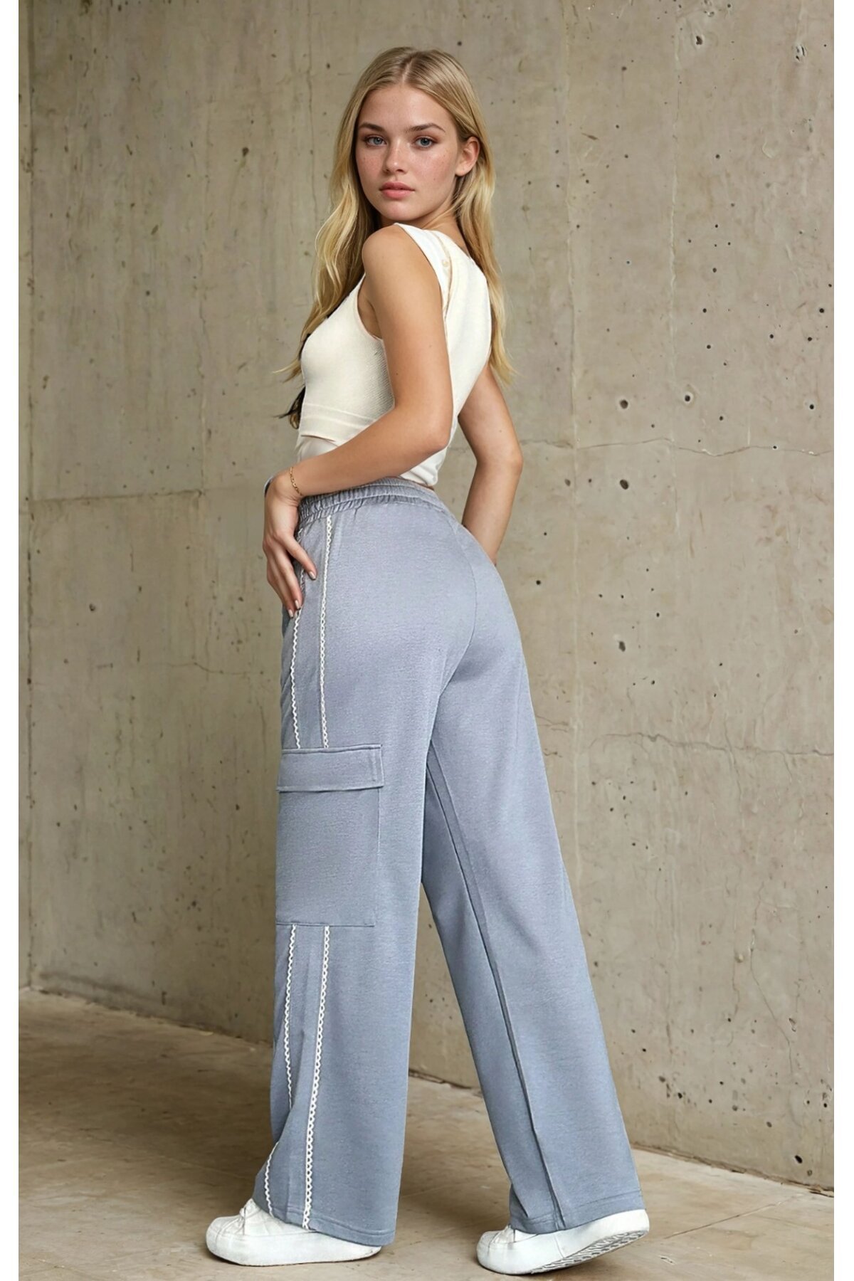 İki İplik Kumaş Kargo Cepli Kadın Eşofman Altı