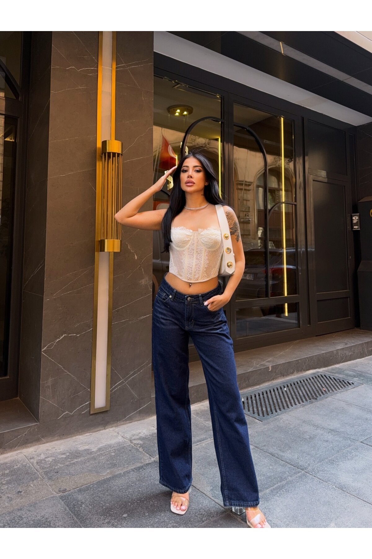 İspanyol Paça Yüksek Bel Kot Pantalon