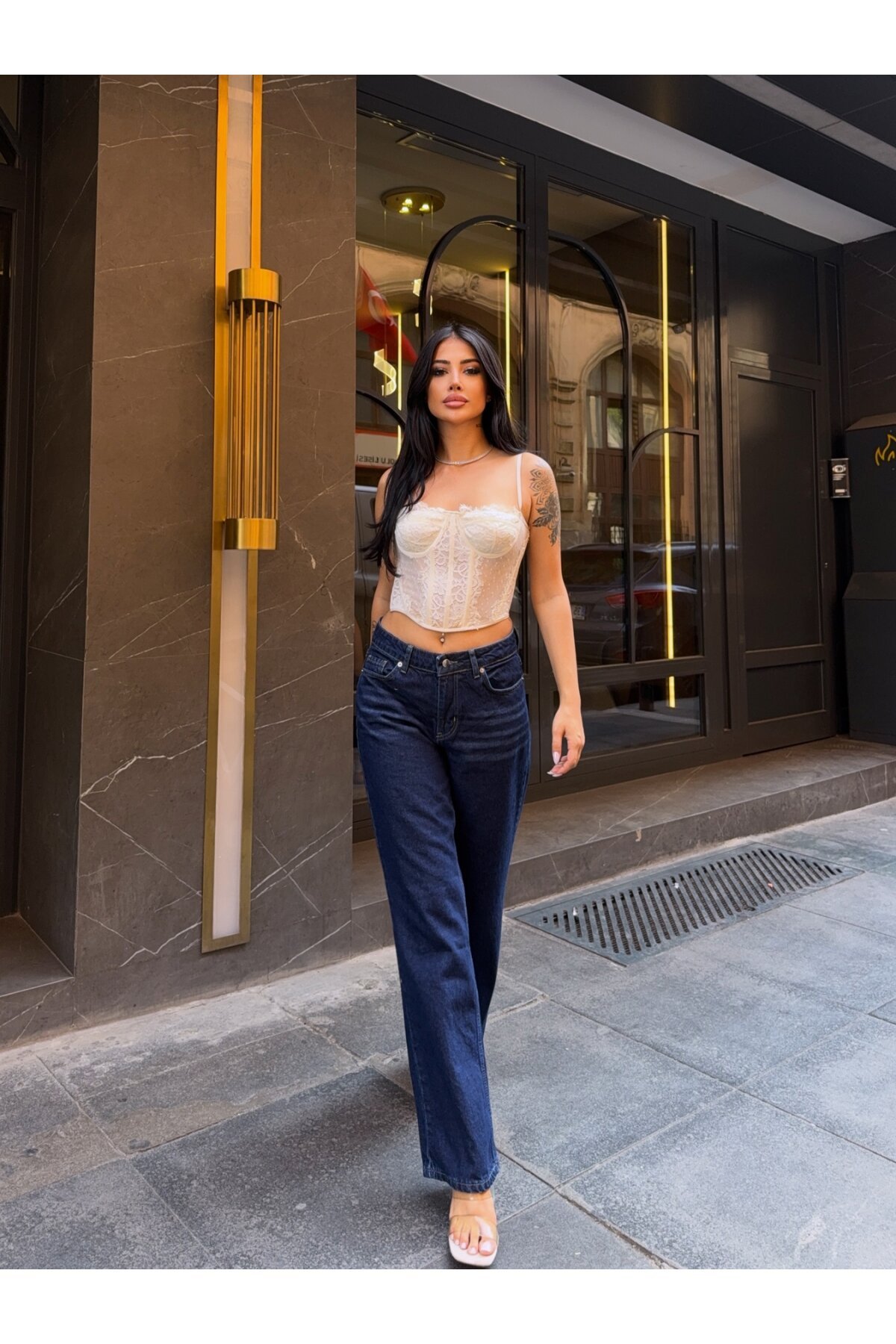 İspanyol Paça Yüksek Bel Kot Pantalon