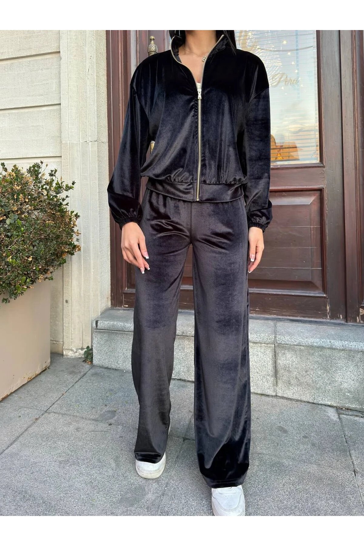 Kadife Fermuarlı Alt Üst Takım Siyah