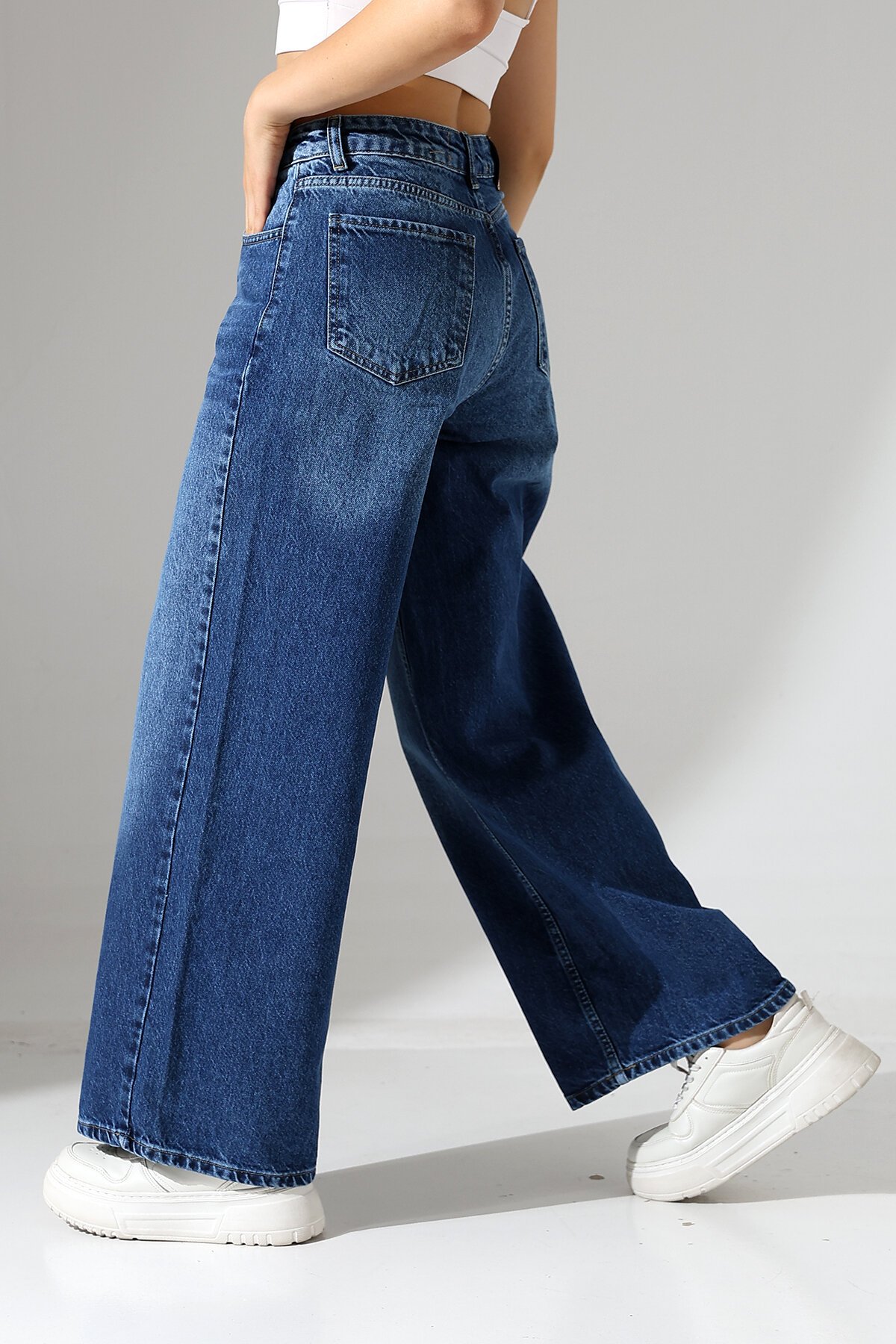 Kadın Koyu Mavi Wide Leg Jean