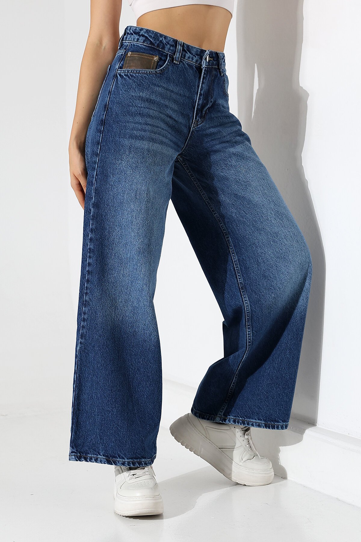 Kadın Koyu Mavi Wide Leg Jean