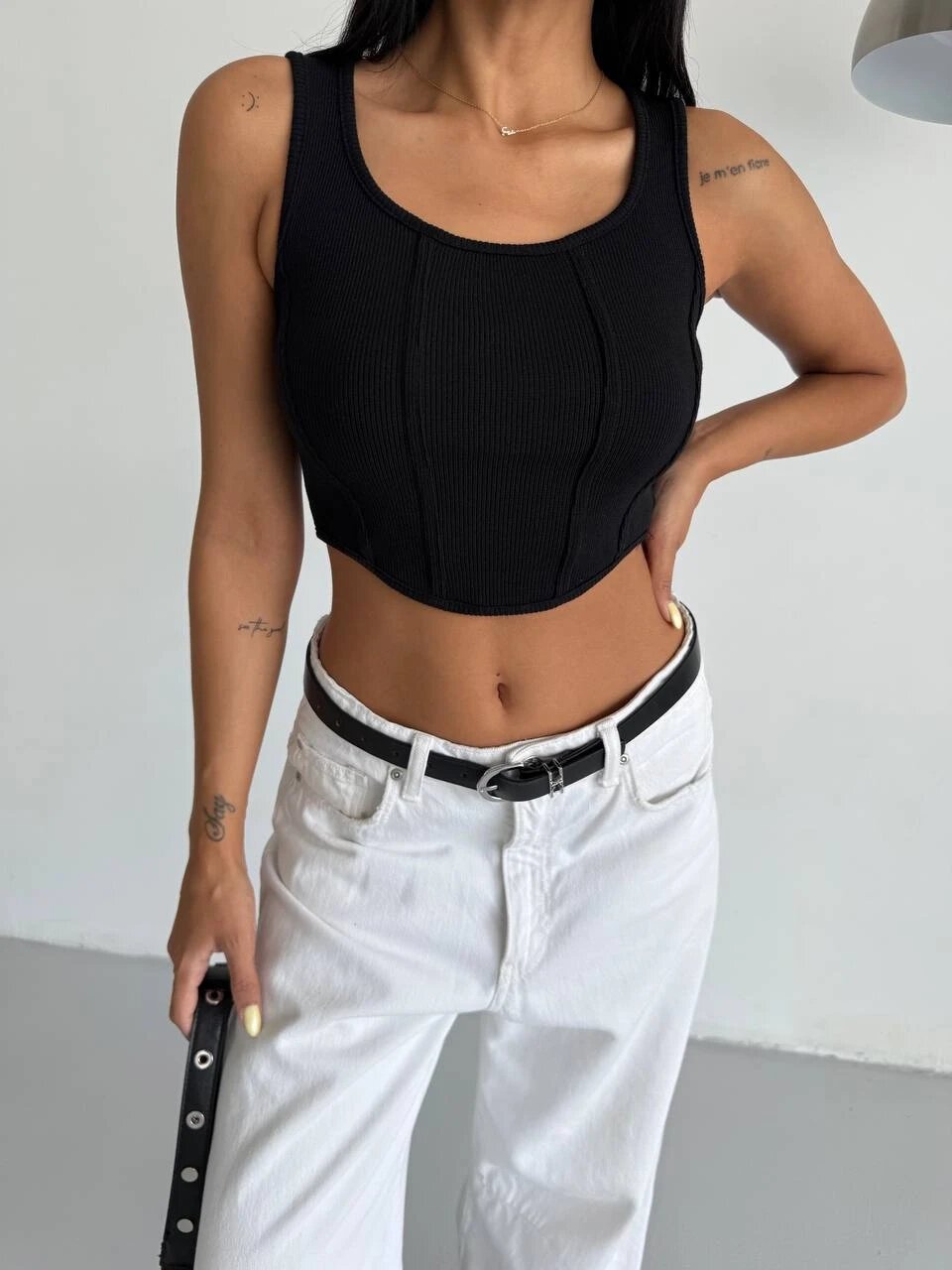 Kadın Siyah Kaşkorse Crop Bluz