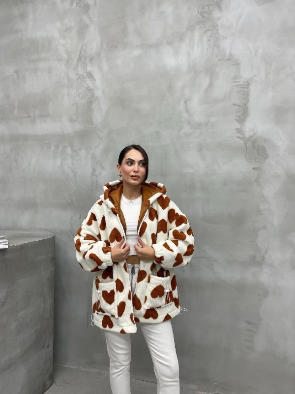 Kalp Desen Polar Kapşonlu Sweat