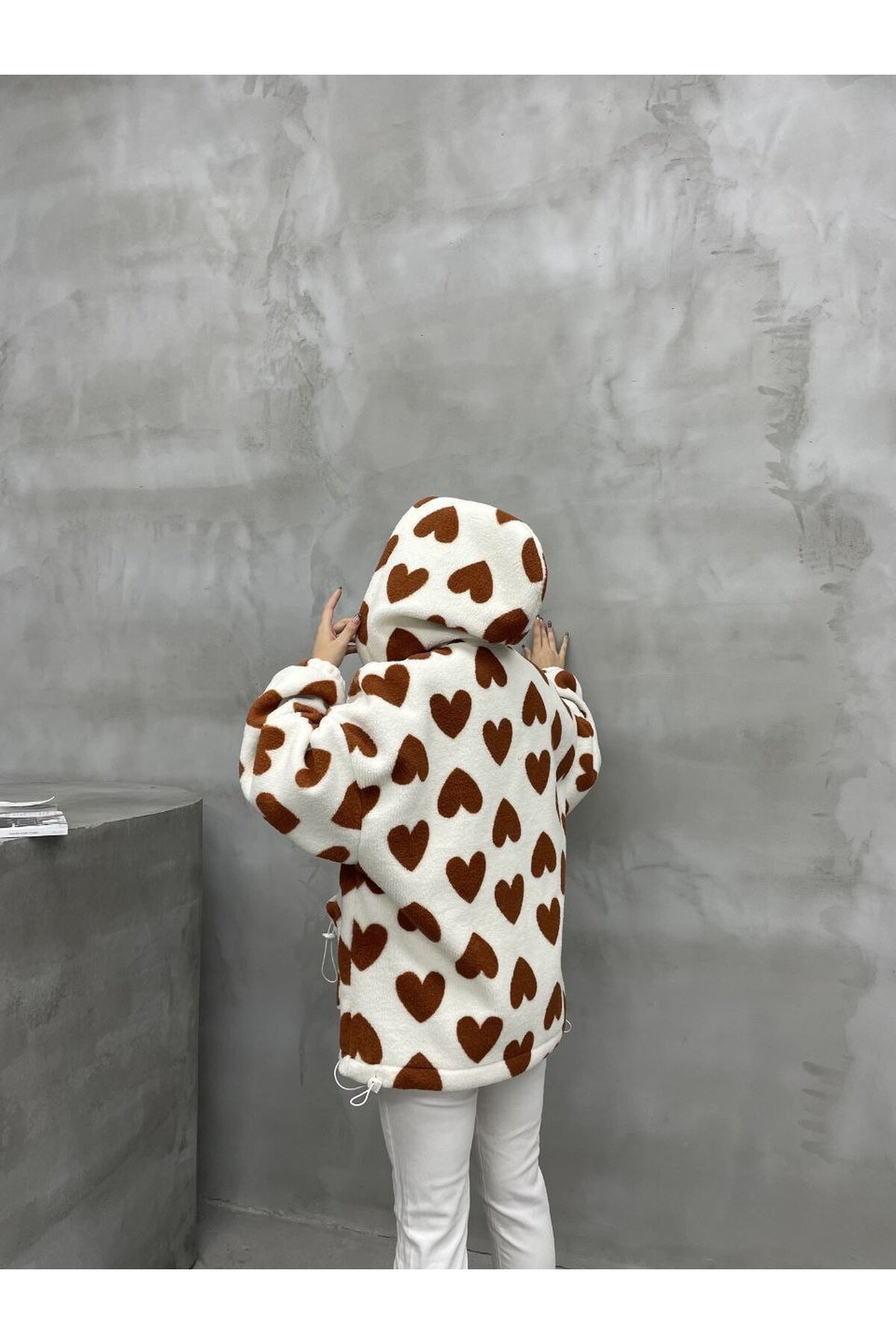 Kalp Desen Polar Kapşonlu Sweat