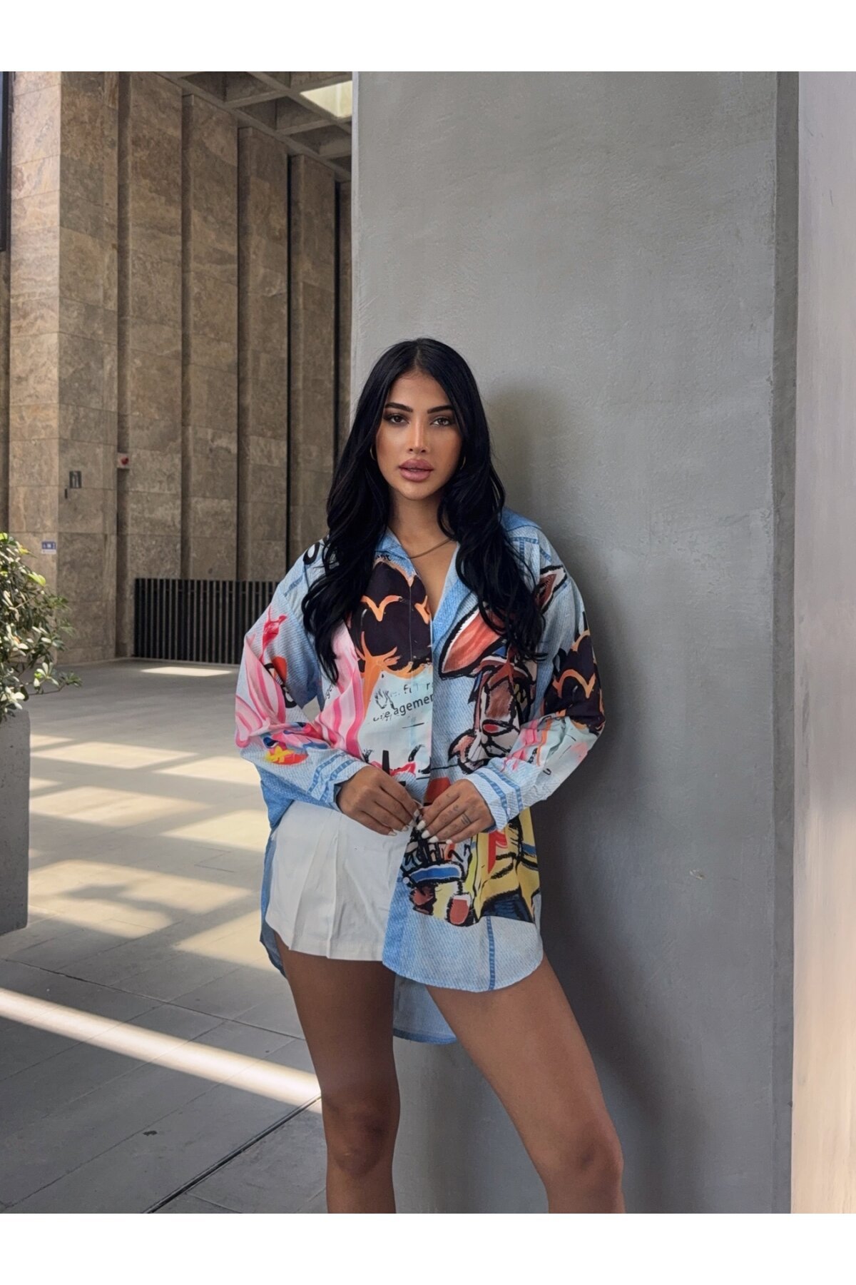 Karakter Baskılı Jeans Efektli Tunik