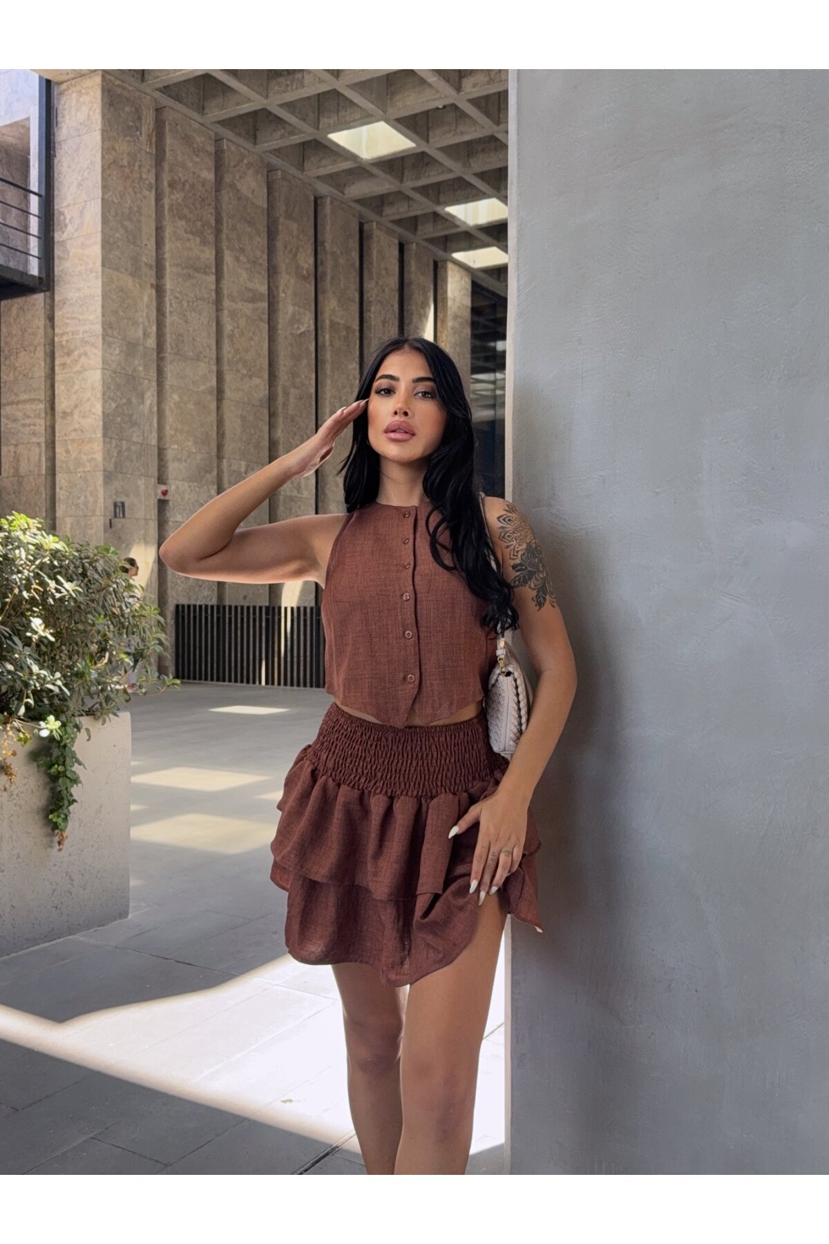 Katlı Etek ve Yelek Alt Üst Takım