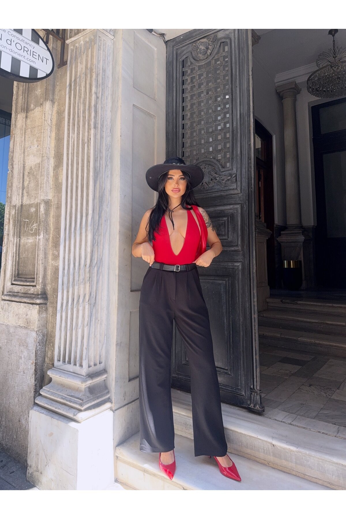 Kemerli Çift Pile Detay Palazzo Pantolon