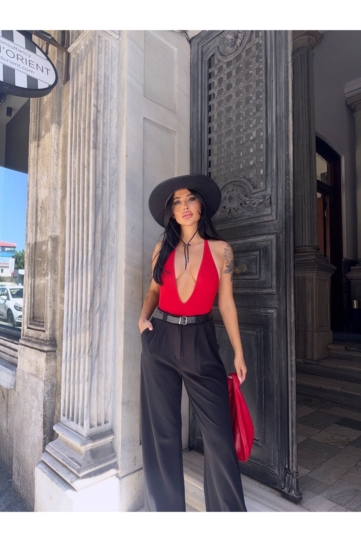 Kemerli Çift Pile Detay Palazzo Pantolon