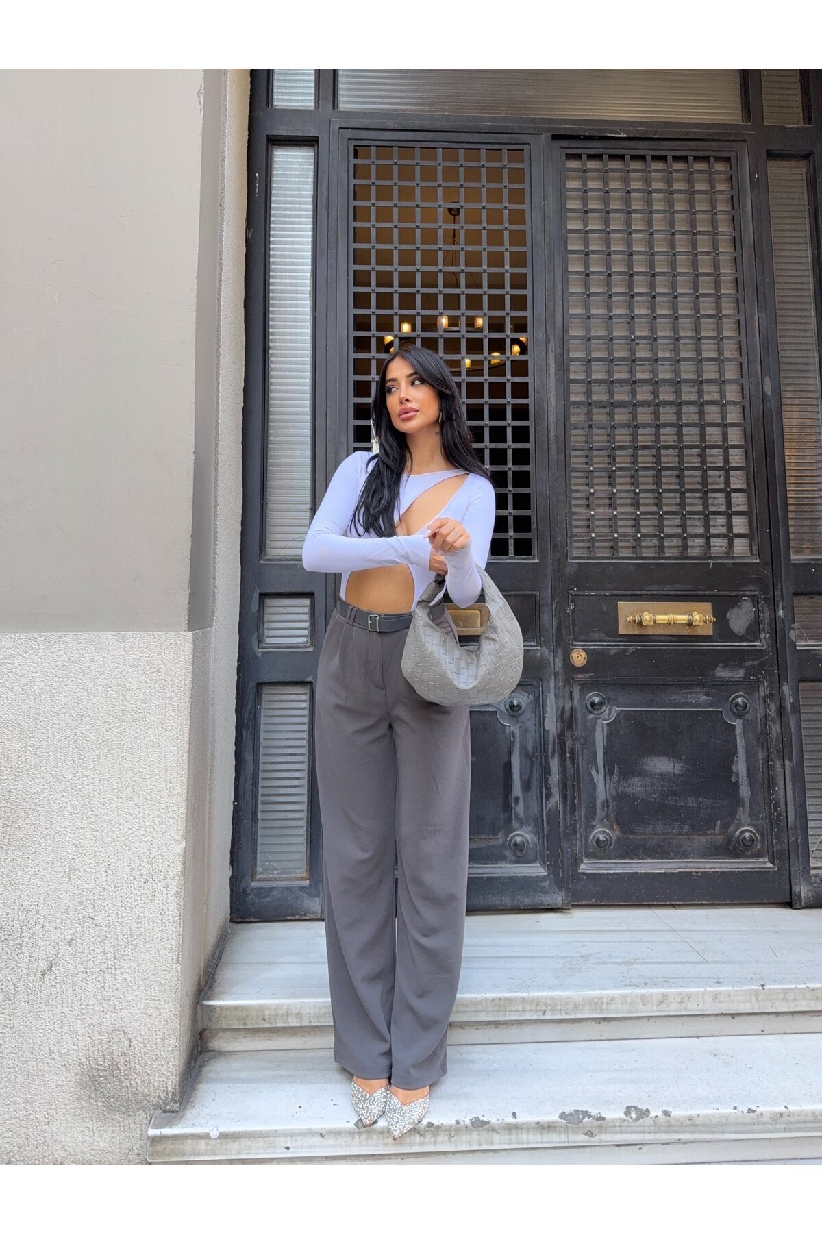 Kemerli Çift Pile Detay Palazzo Pantolon